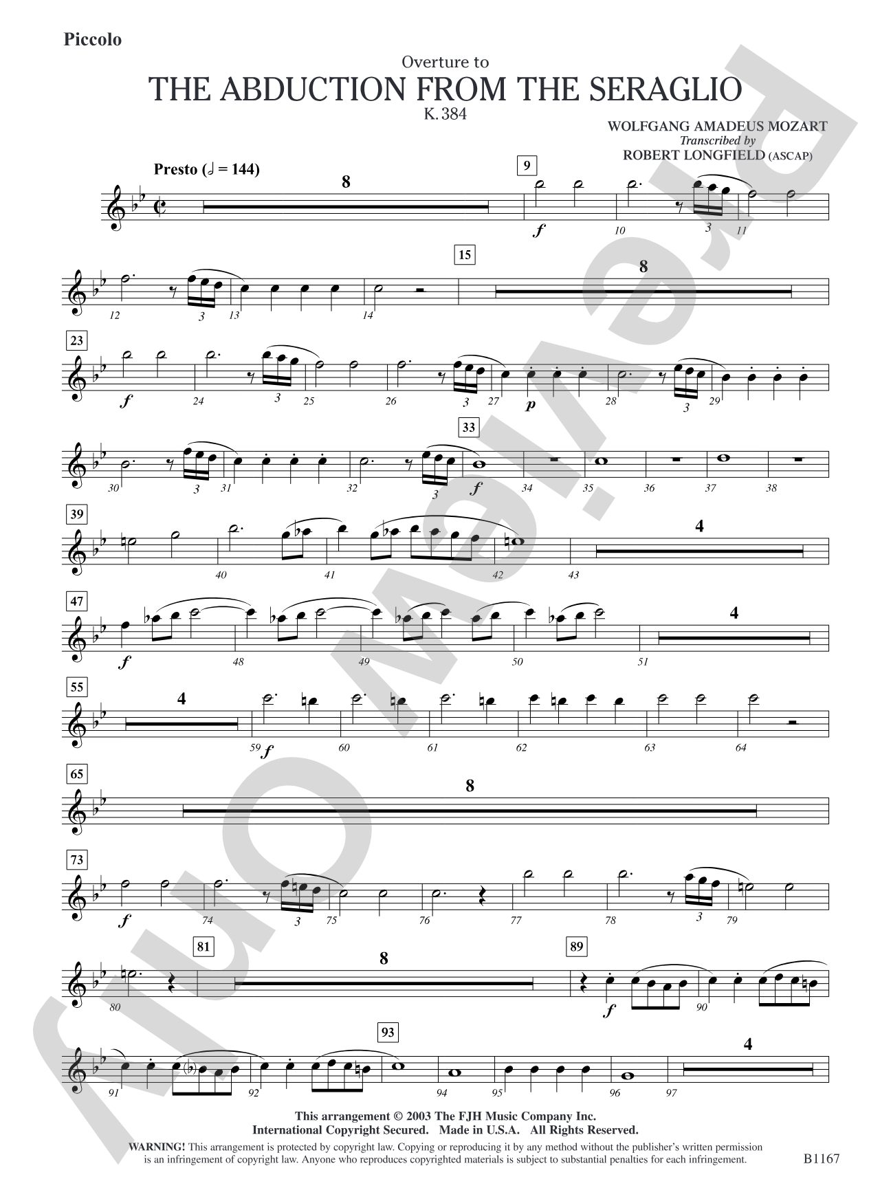 The Abduction from the Seraglio K. 384 (Overture): Piccolo