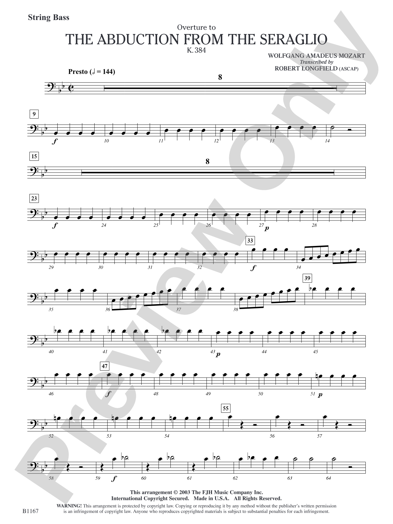 The Abduction from the Seraglio K. 384 (Overture): String Bass
