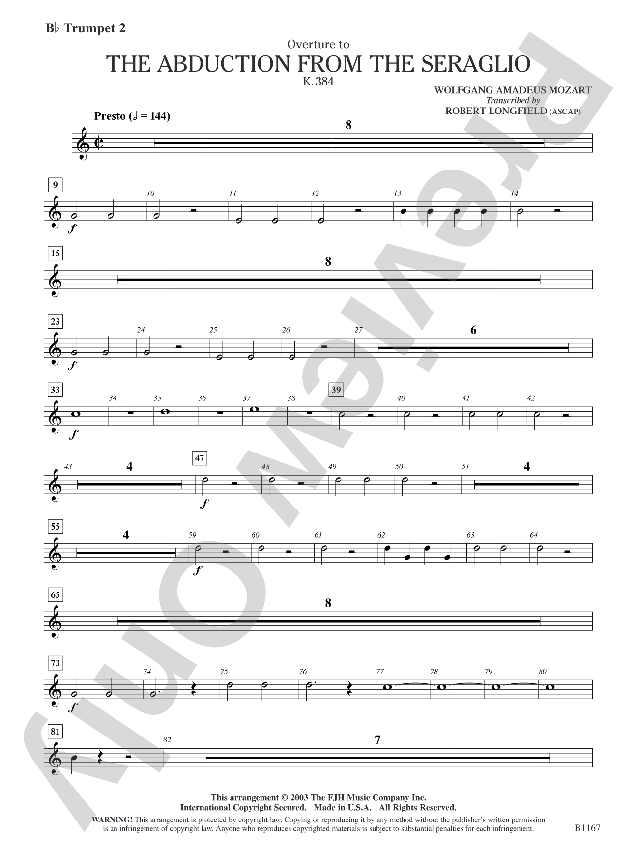 The Abduction from the Seraglio K. 384 (Overture): B-flat Trumpet 2