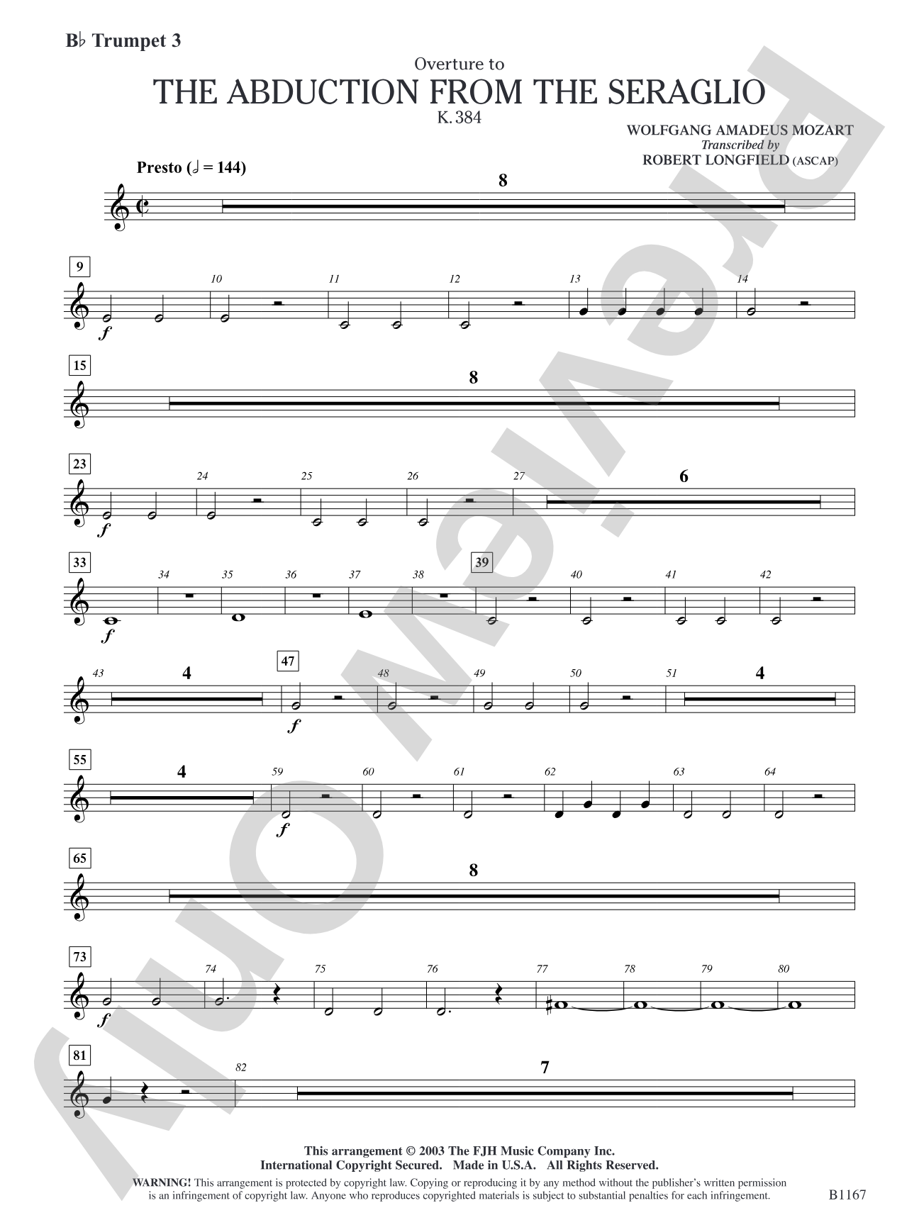 The Abduction from the Seraglio K. 384 (Overture): B-flat Trumpet 3
