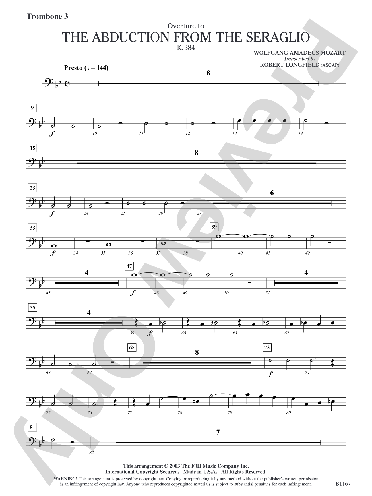 The Abduction from the Seraglio K. 384 (Overture): Trombone 3