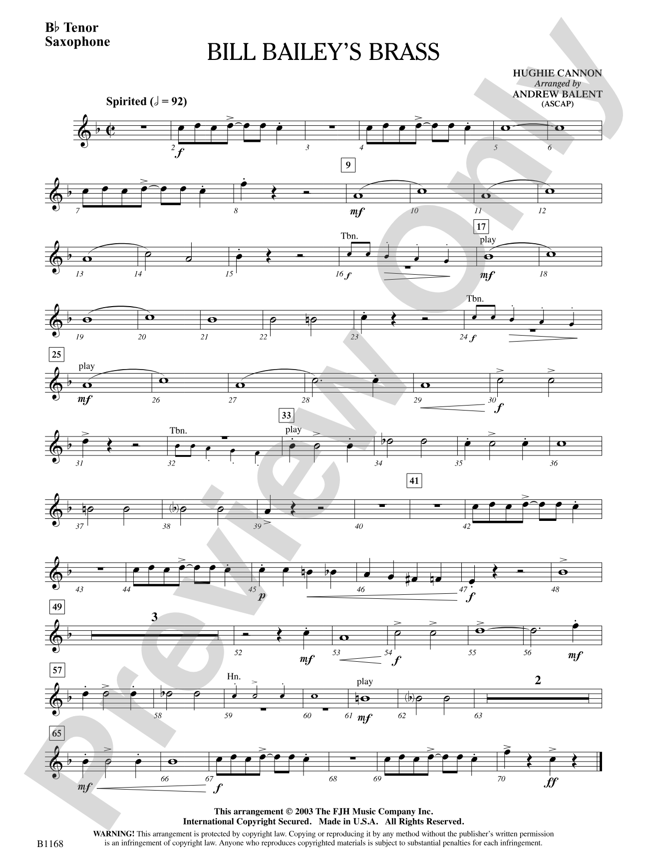 Bill Bailey's Brass: B-flat Tenor Saxophone