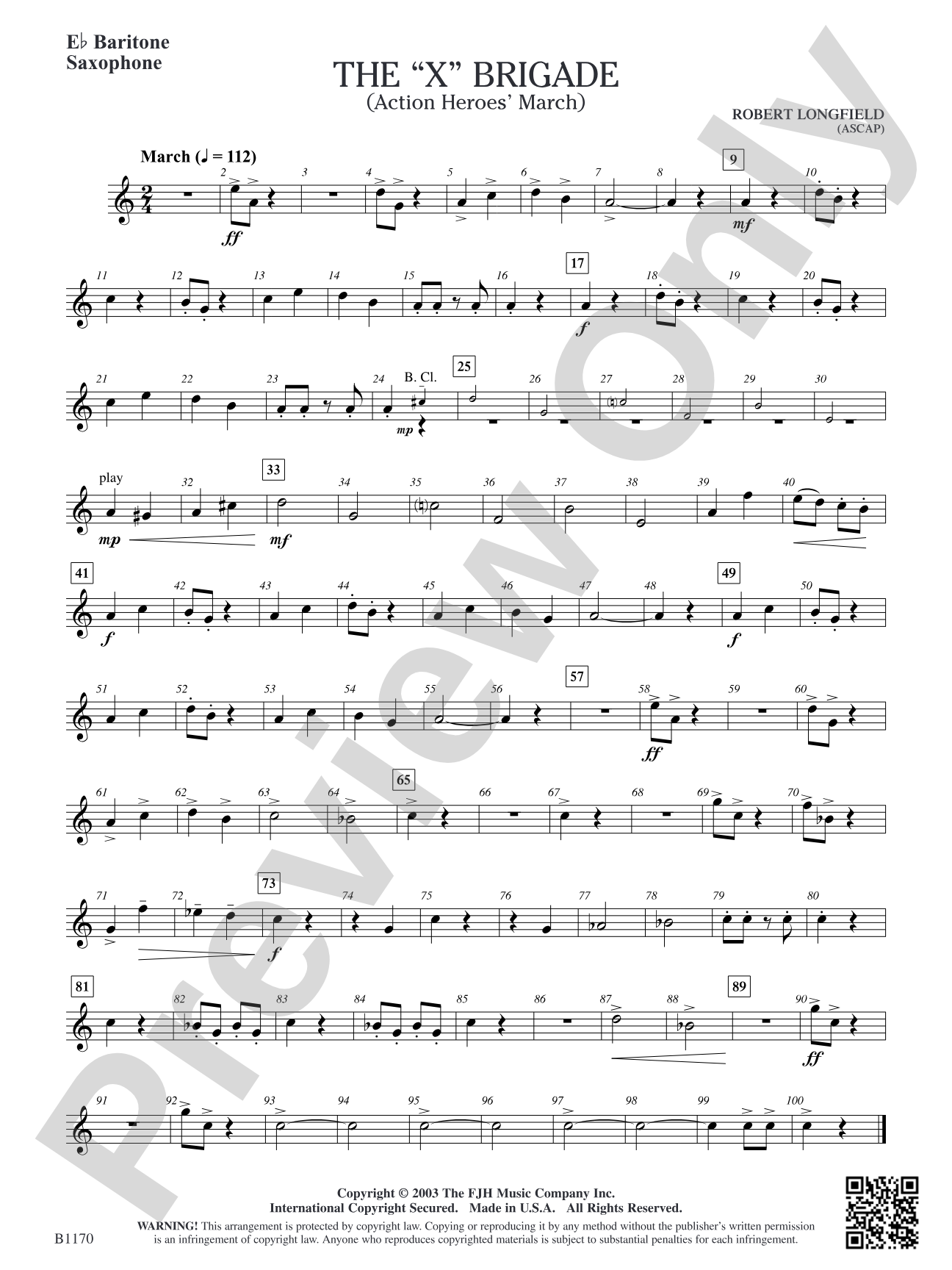 The X Brigade (Action Heroes' March): E-flat Baritone Saxophone