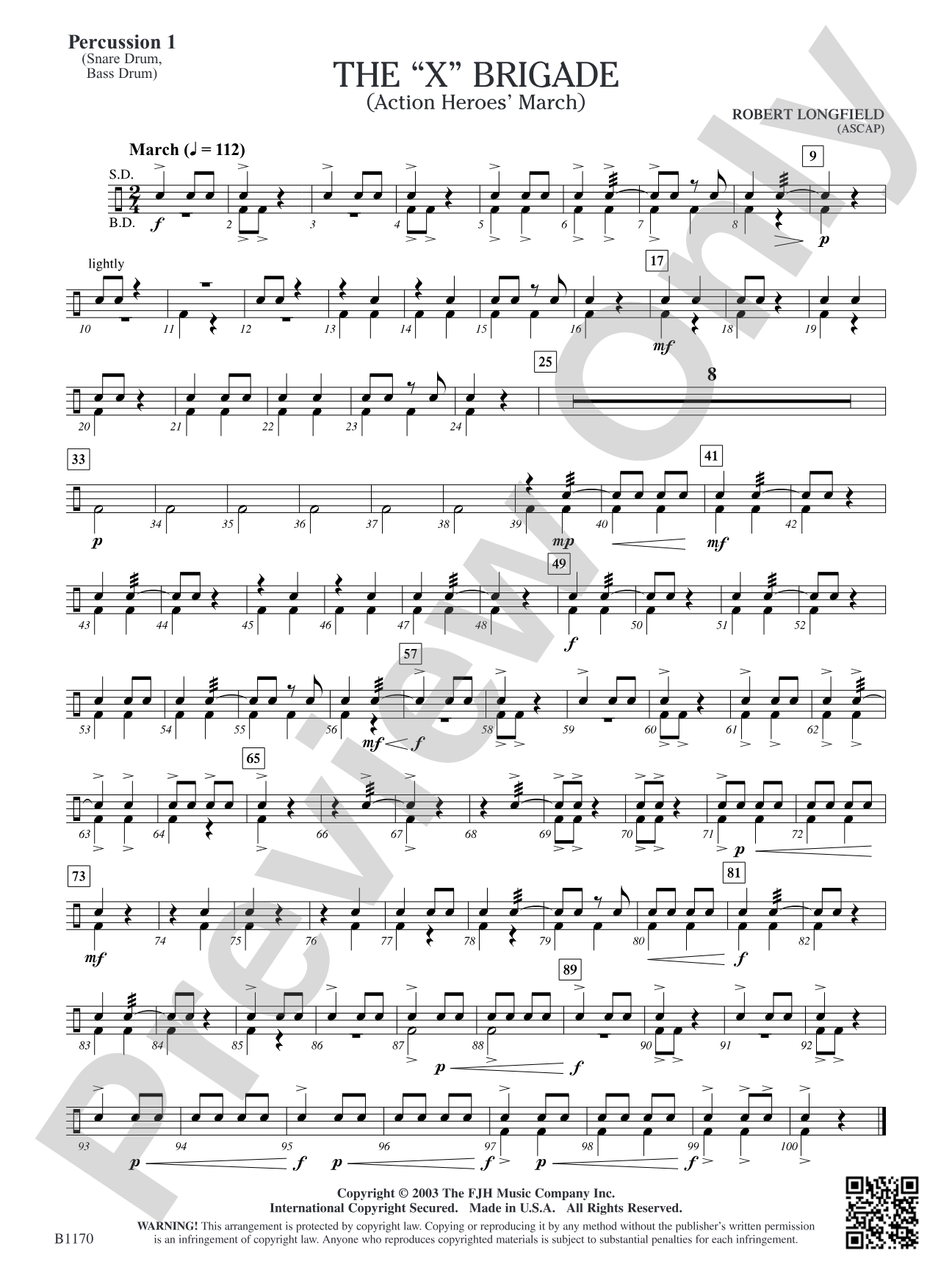 The X Brigade (Action Heroes' March): Percussion 1