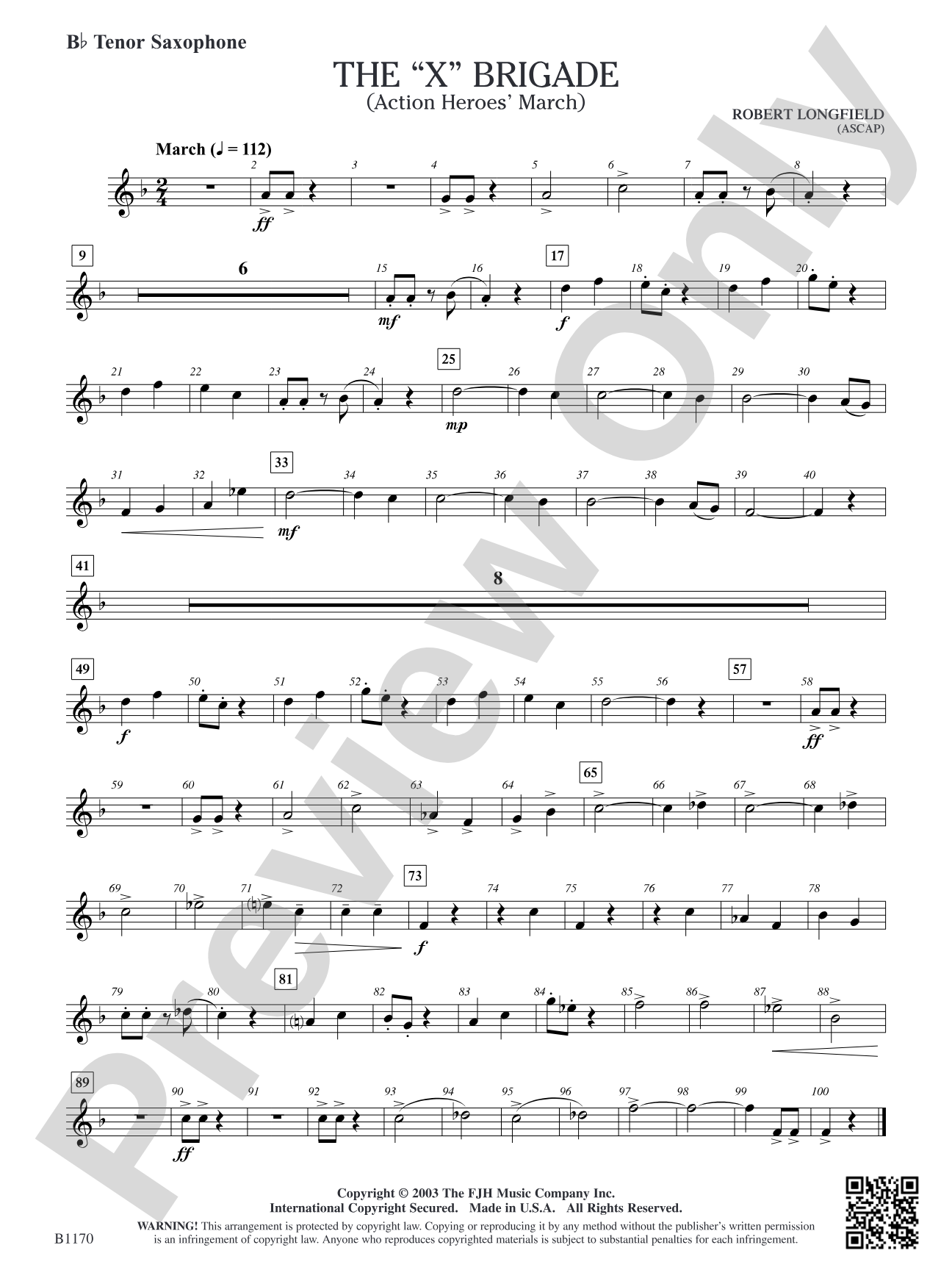 The X Brigade (Action Heroes' March): B-flat Tenor Saxophone