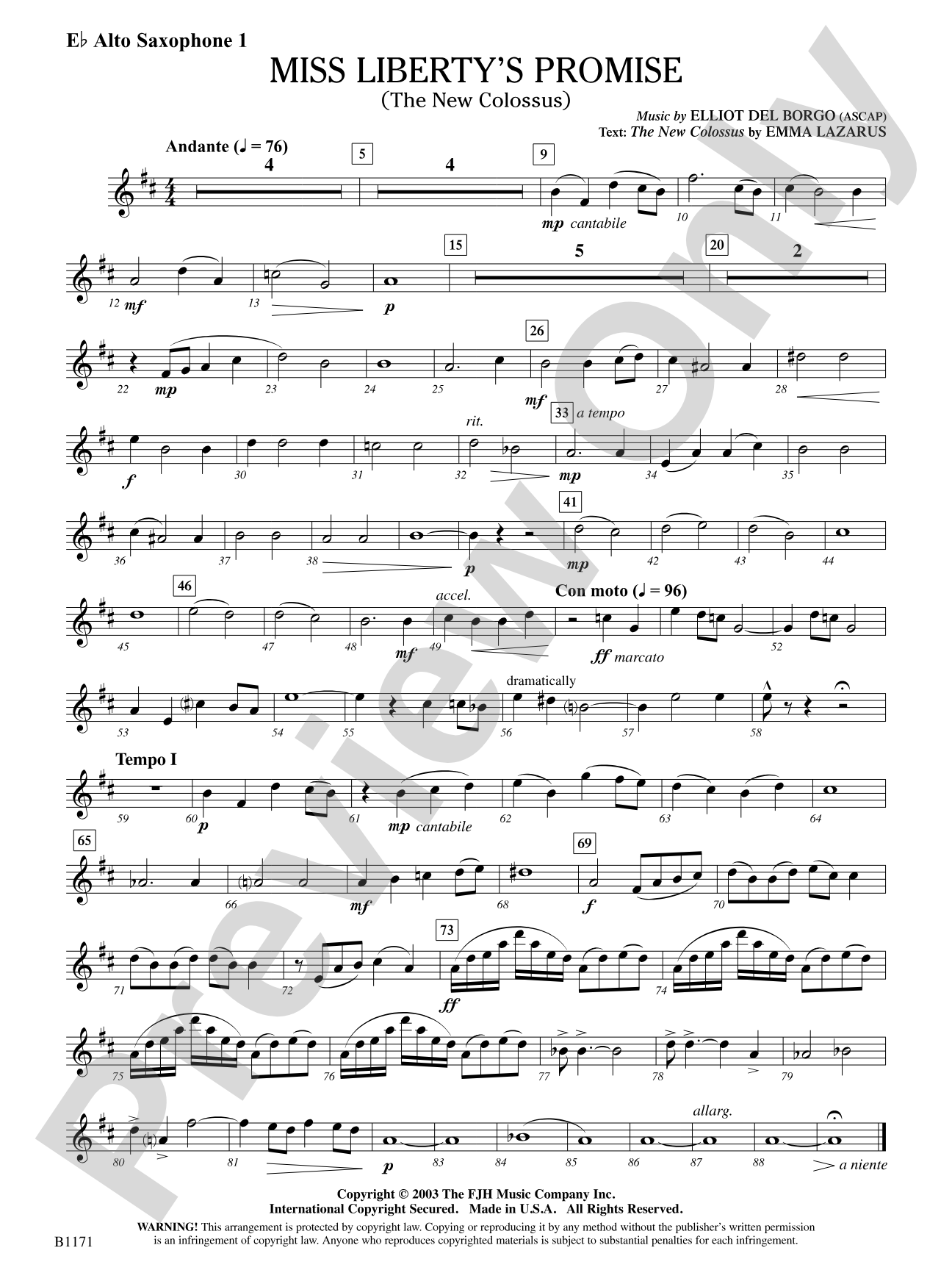 Miss Liberty's Promise (The New Colossus): E-flat Alto Saxophone 1