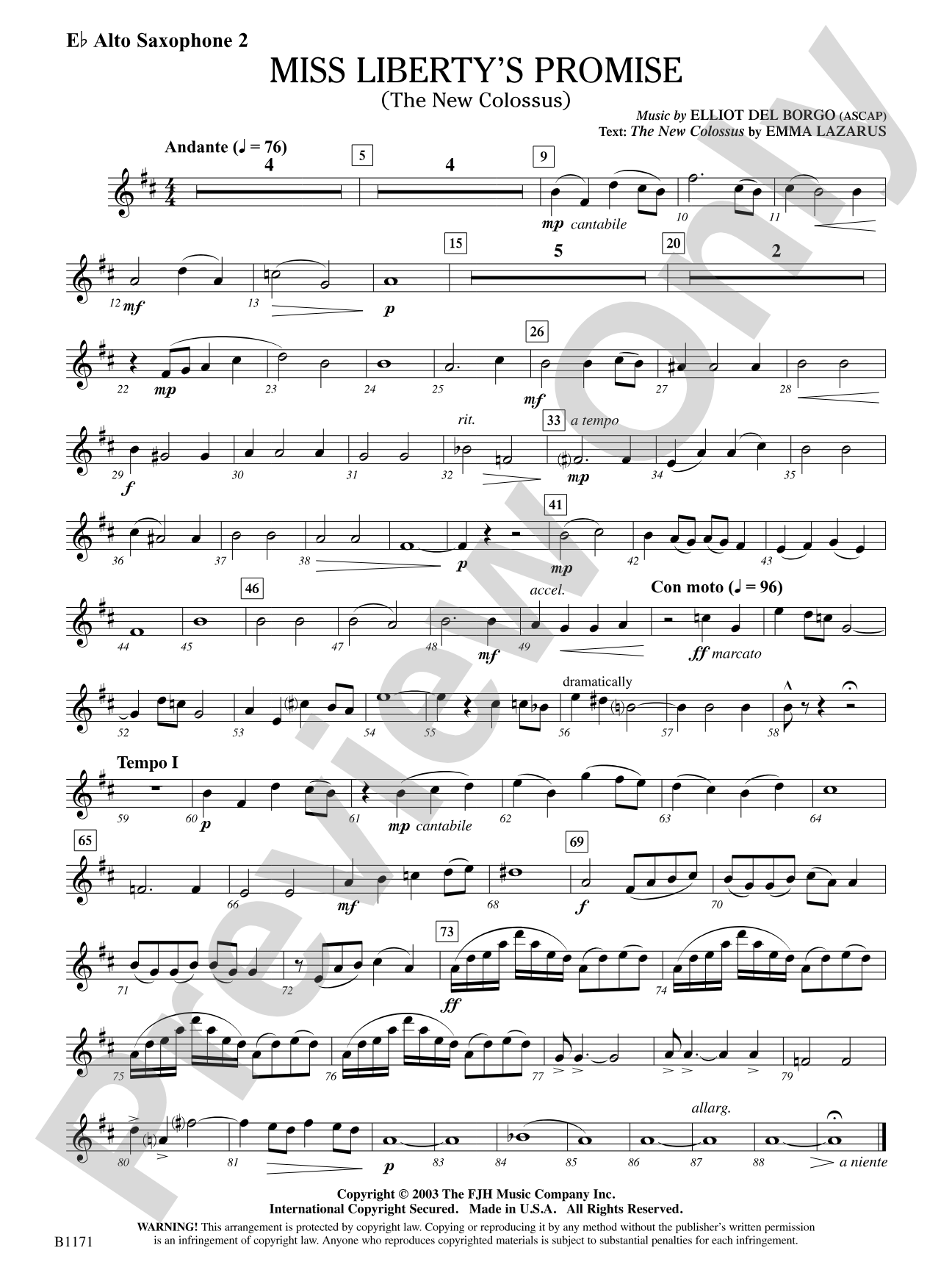 Miss Liberty's Promise (The New Colossus): E-flat Alto Saxophone 2