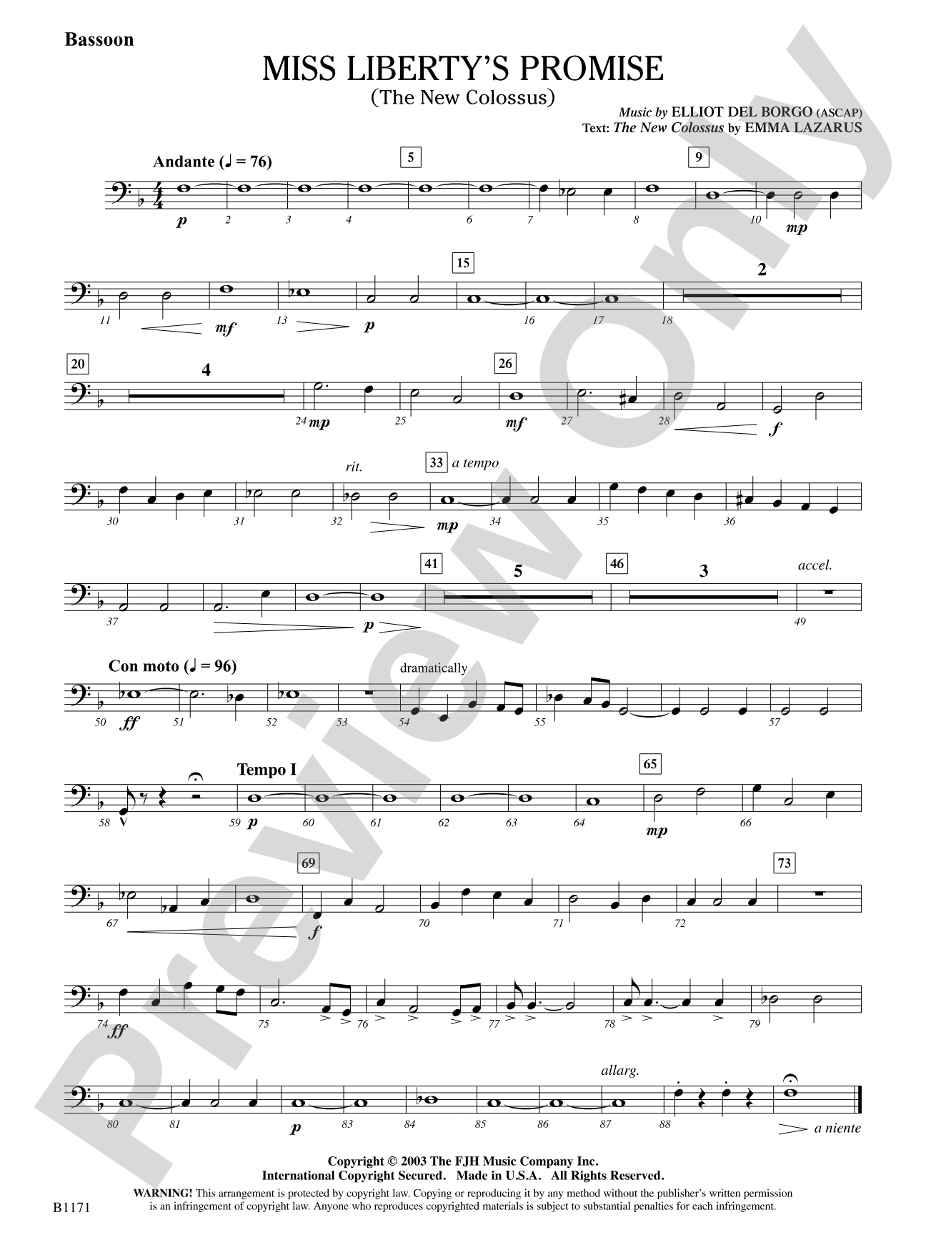 Miss Liberty's Promise (The New Colossus): Bassoon
