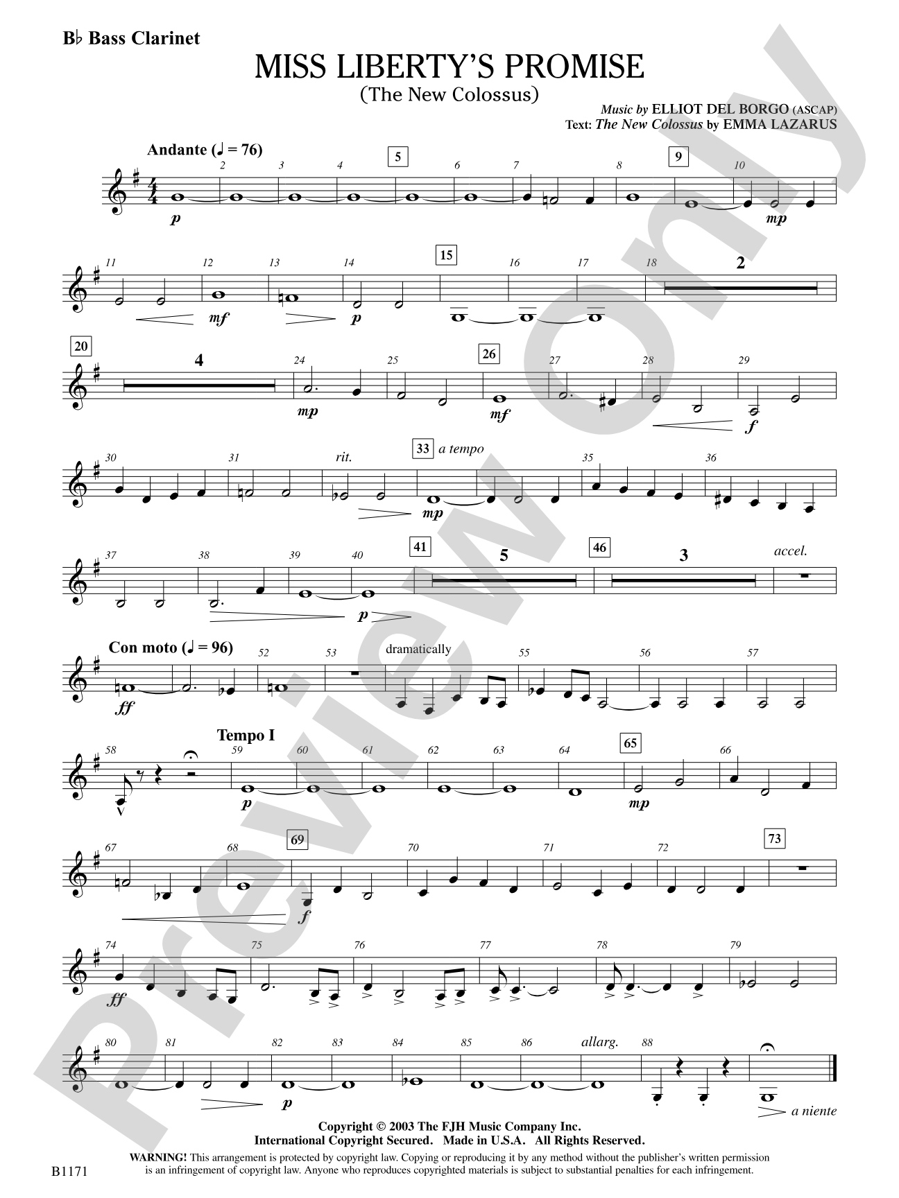 Miss Liberty's Promise (The New Colossus): B-flat Bass Clarinet