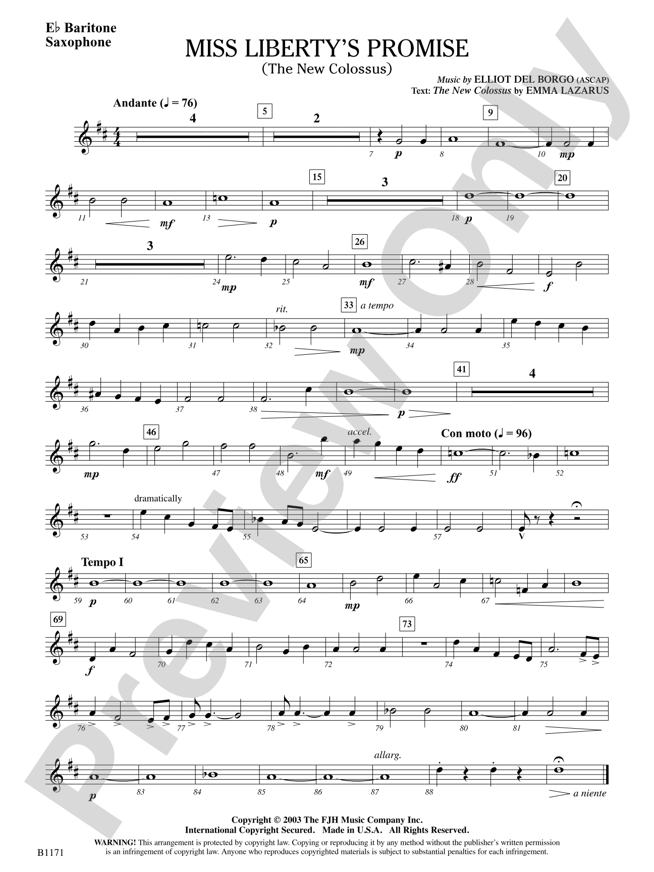 Miss Liberty's Promise (The New Colossus): E-flat Baritone Saxophone