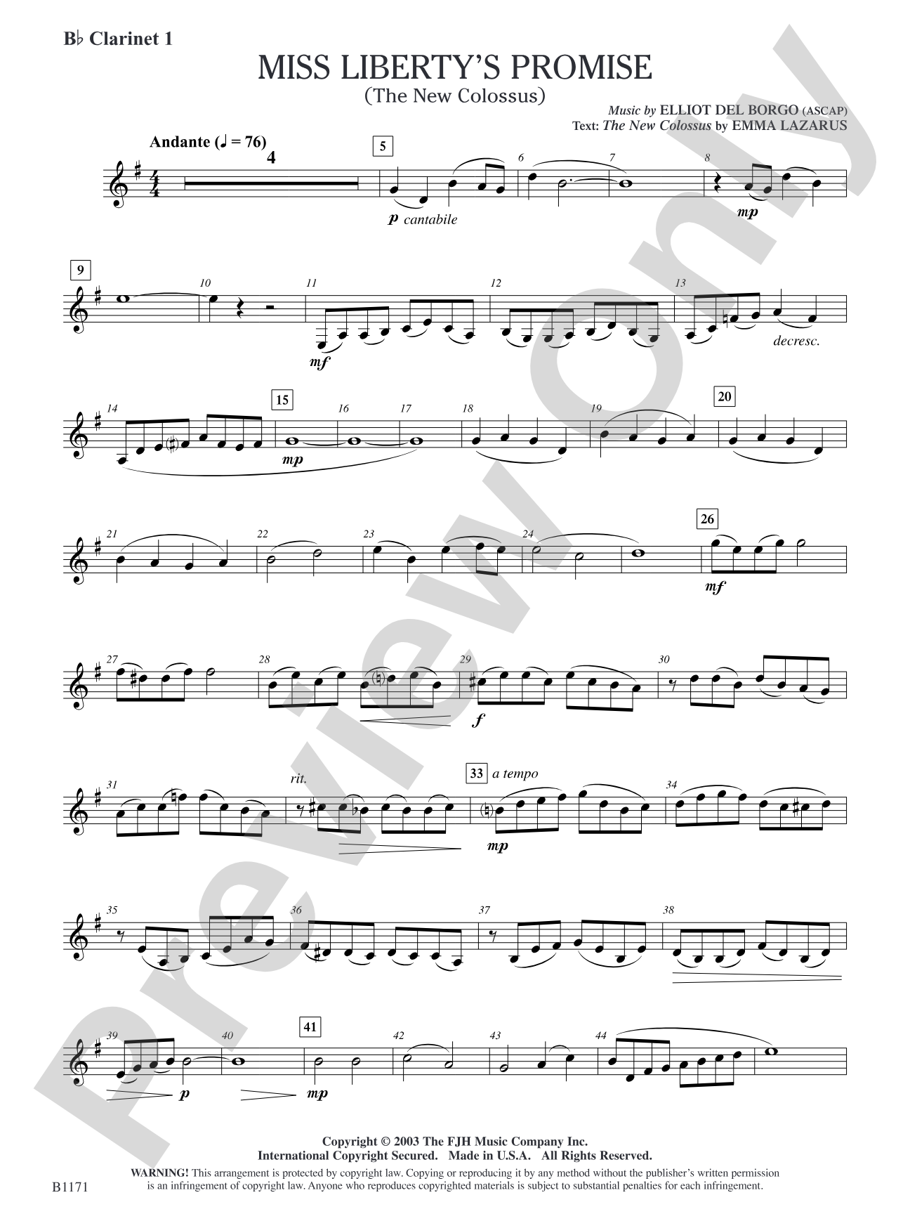 Miss Liberty's Promise (The New Colossus): B-flat Clarinet 1