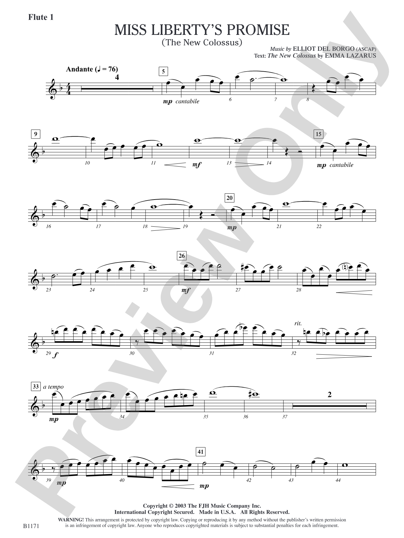Miss Liberty's Promise (The New Colossus): Flute 1