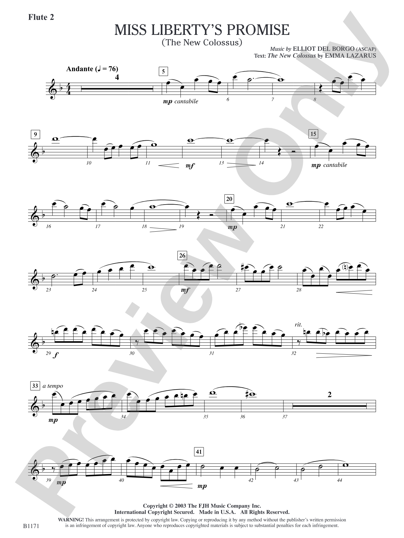 Miss Liberty's Promise (The New Colossus): Flute 2