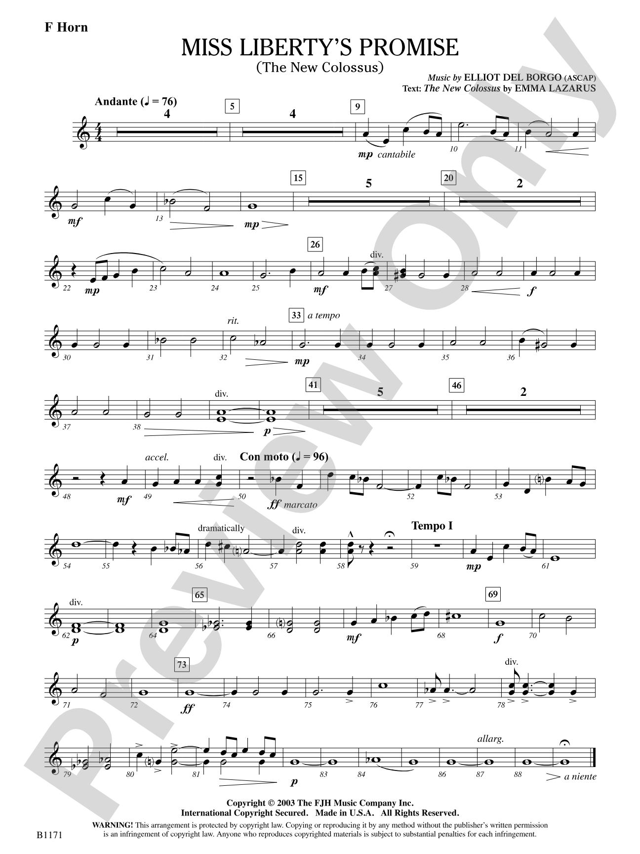 Miss Liberty's Promise (The New Colossus): F Horn