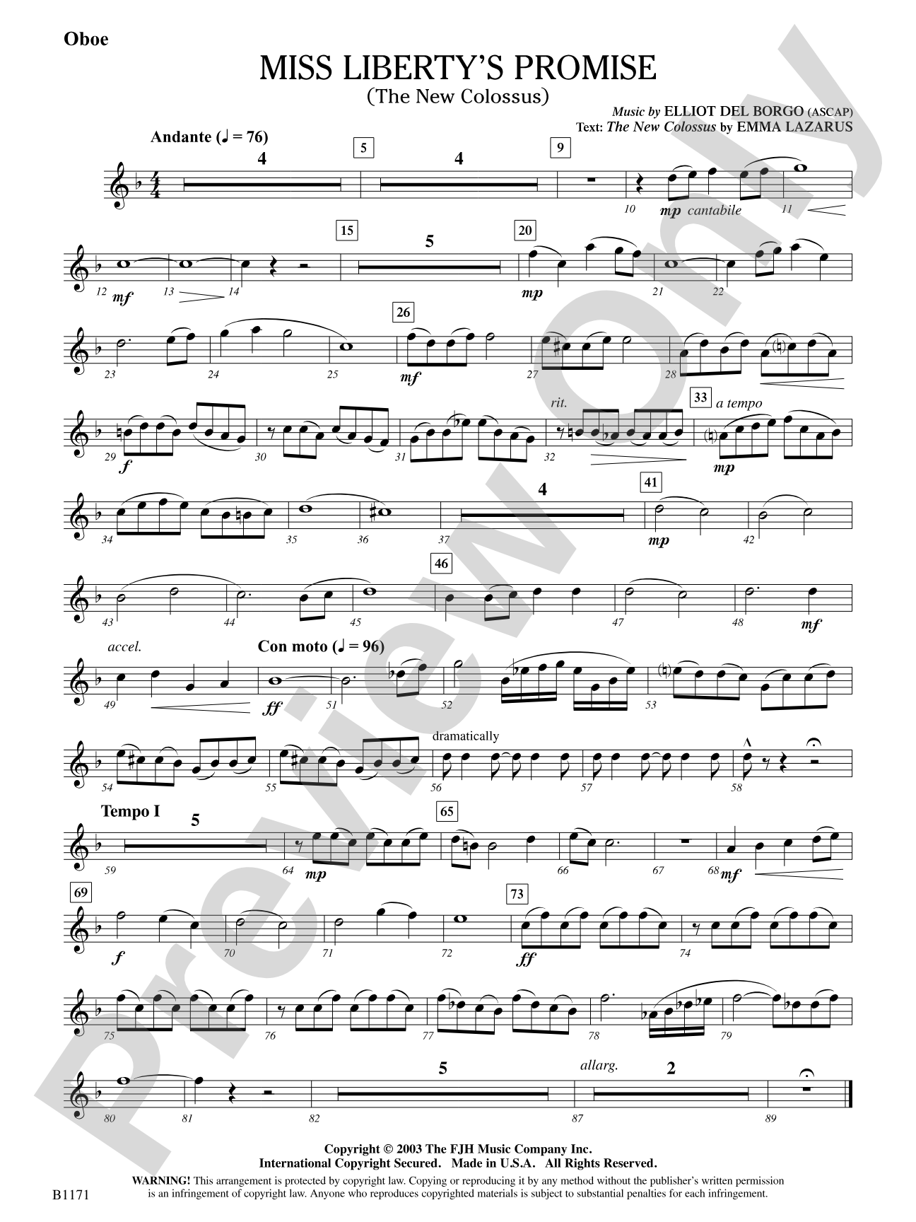 Miss Liberty's Promise (The New Colossus): Oboe