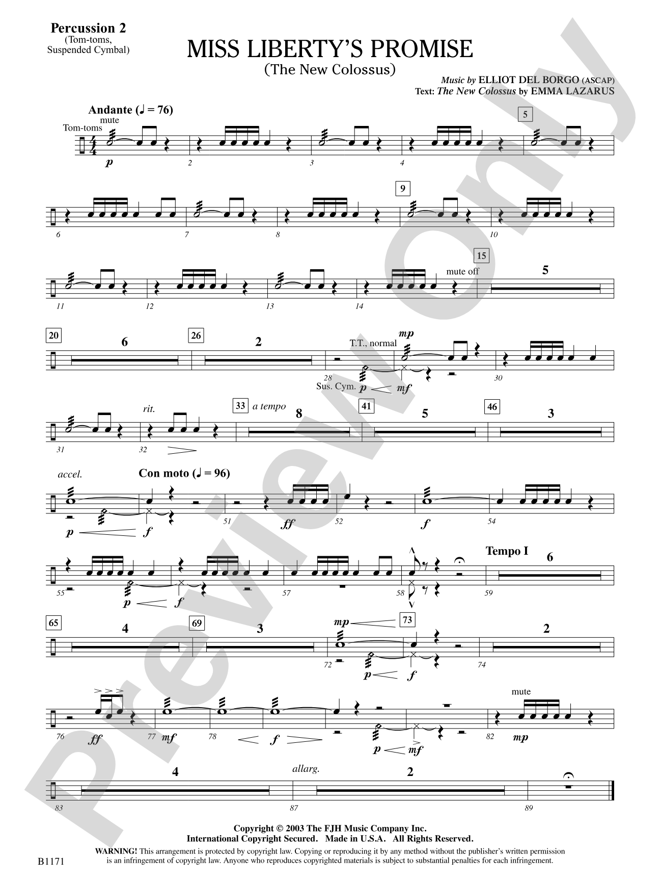 Miss Liberty's Promise (The New Colossus): Percussion 2