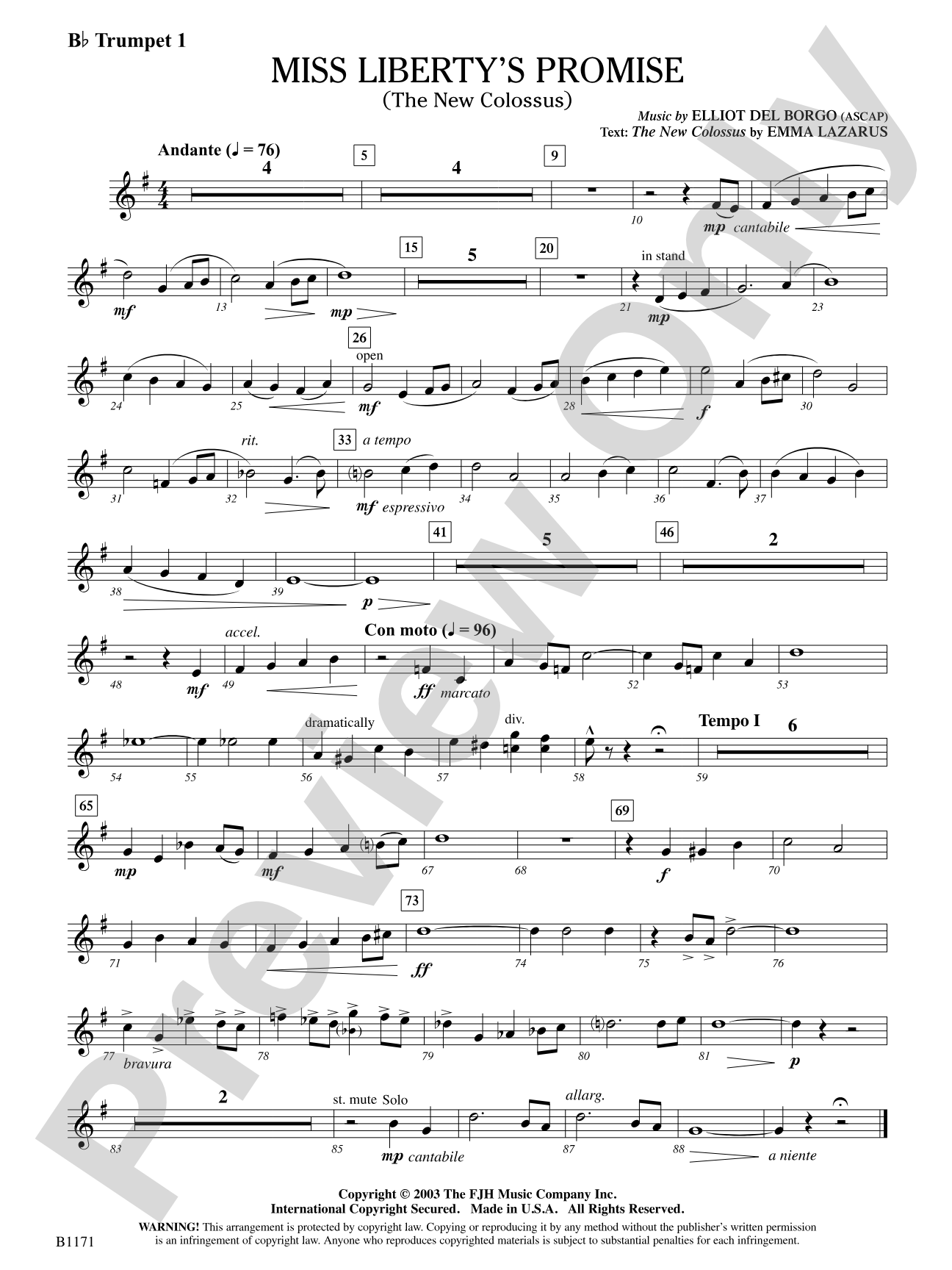Miss Liberty's Promise (The New Colossus): B-flat Trumpet 1