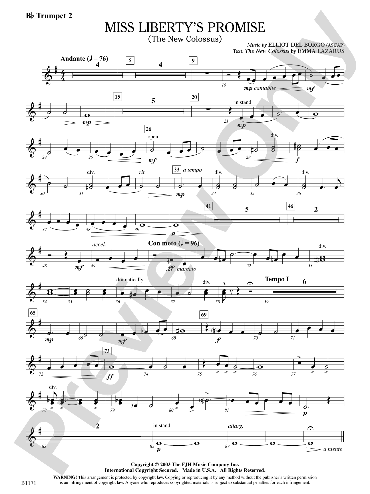 Miss Liberty's Promise (The New Colossus): B-flat Trumpet 2