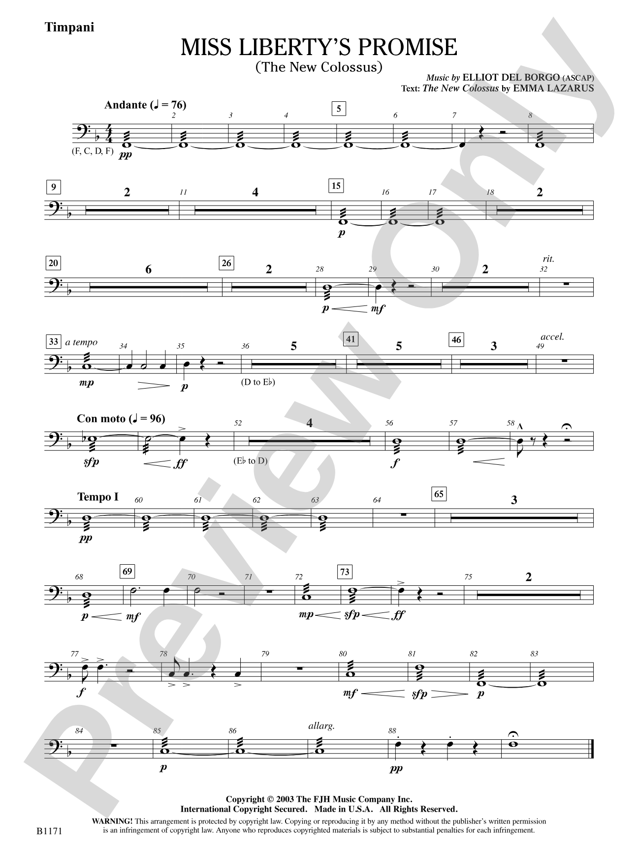 Miss Liberty's Promise (The New Colossus): Timpani