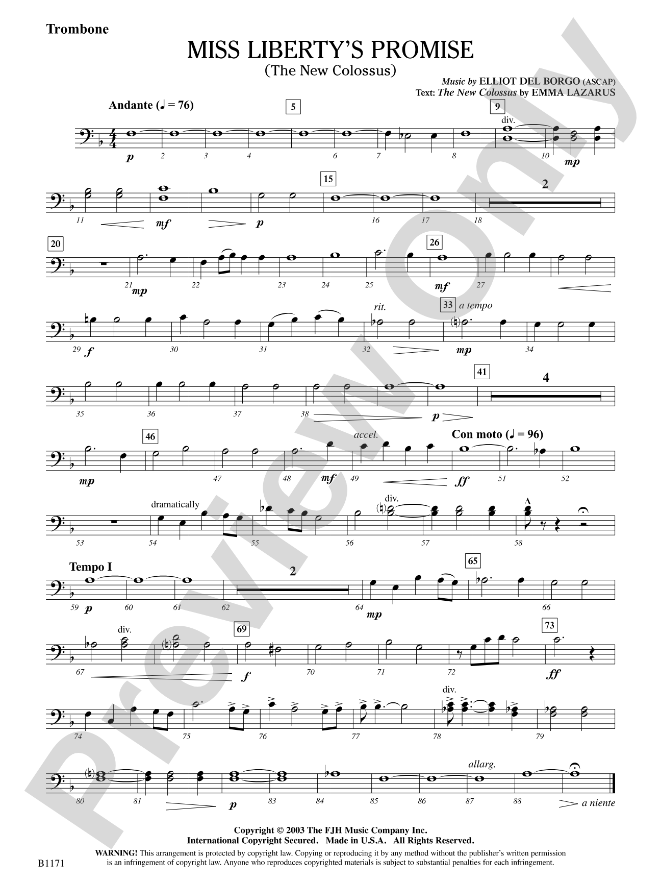 Miss Liberty's Promise (The New Colossus): Trombone