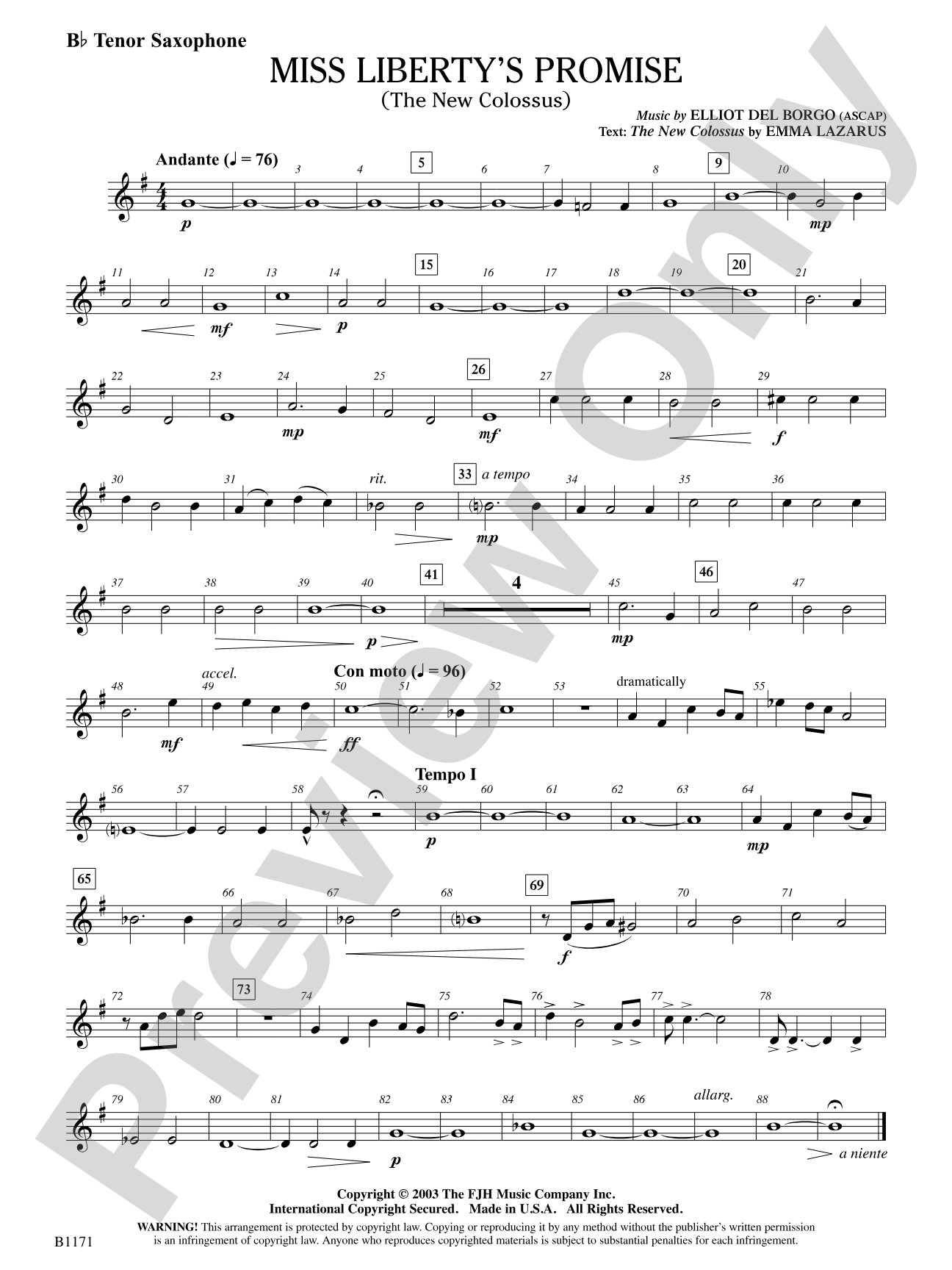 Miss Liberty's Promise (The New Colossus): B-flat Tenor Saxophone
