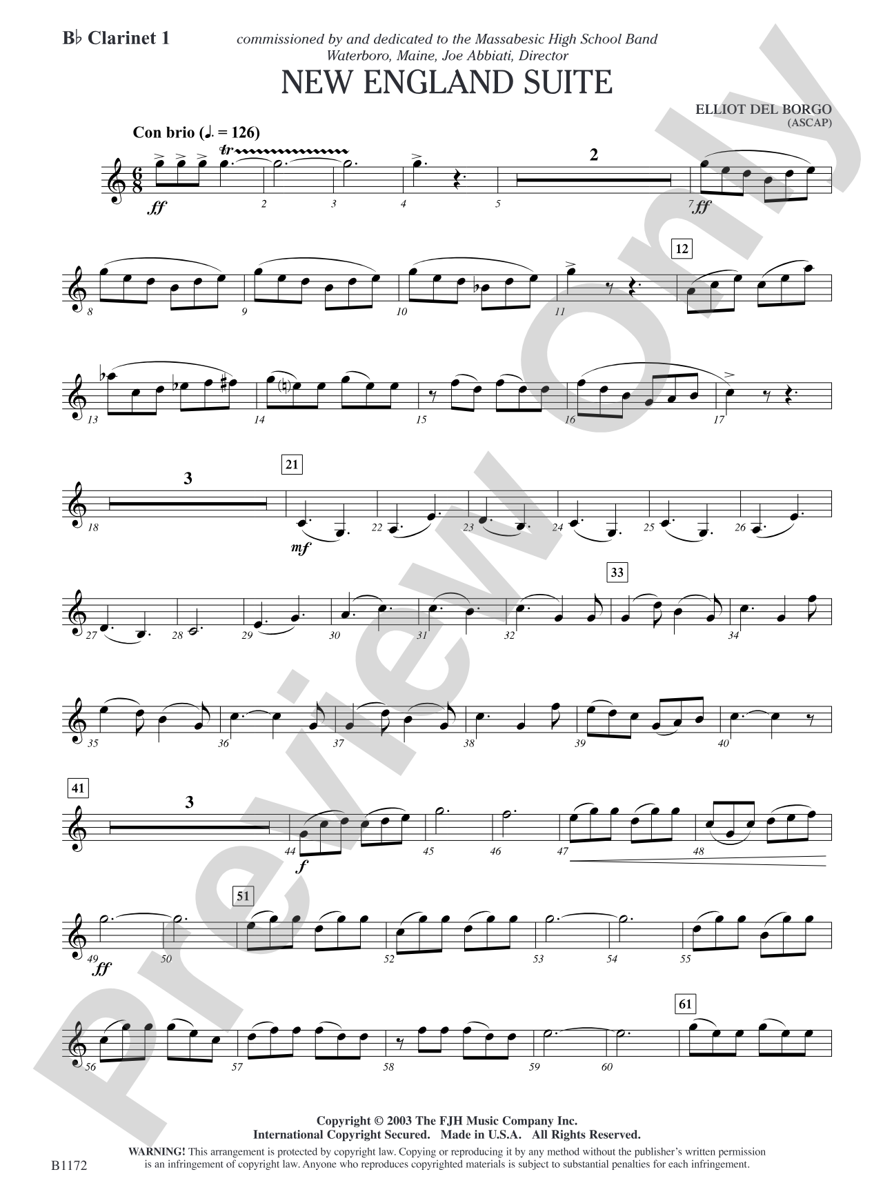New England Suite: B-flat Clarinet 1