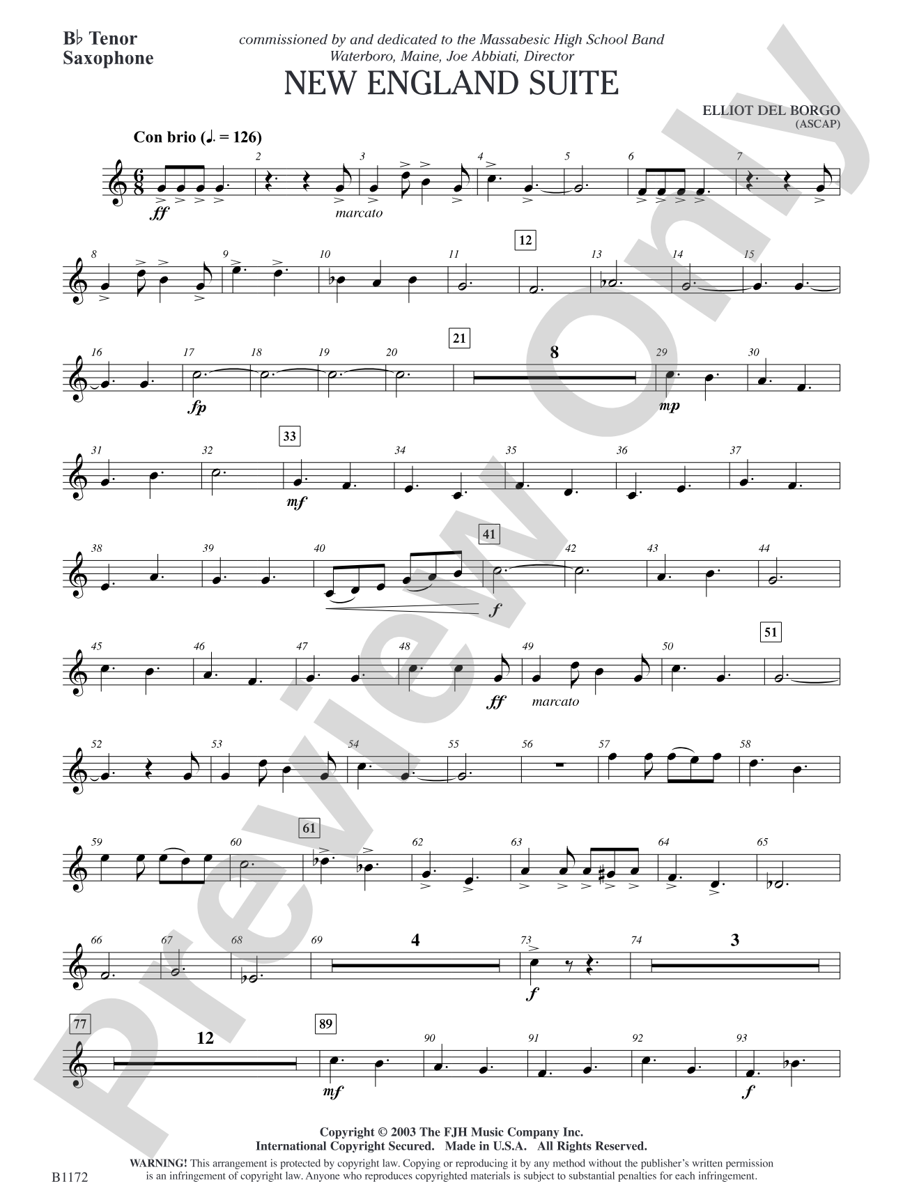 New England Suite: B-flat Tenor Saxophone