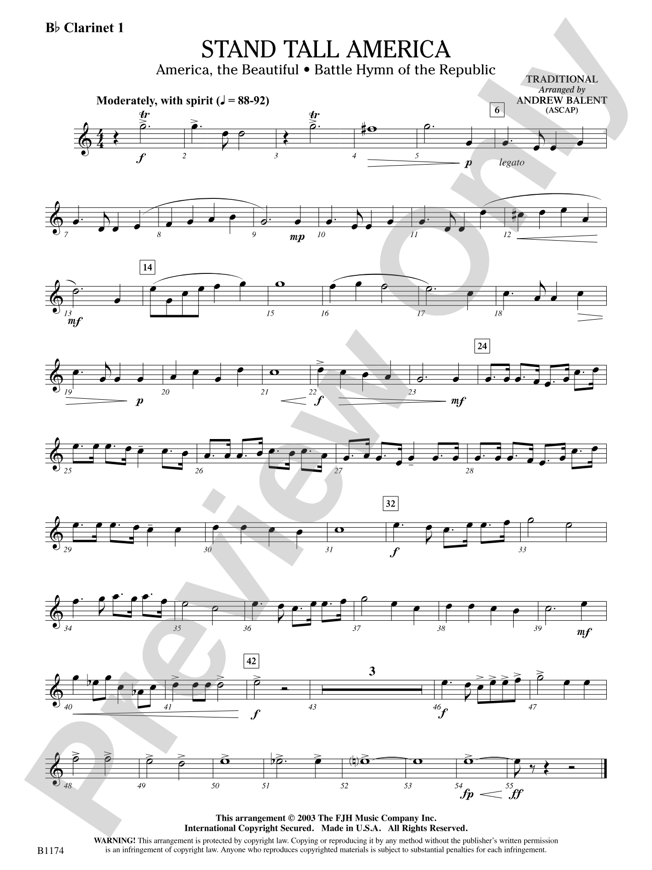 Stand Tall America: B-flat Clarinet 1
