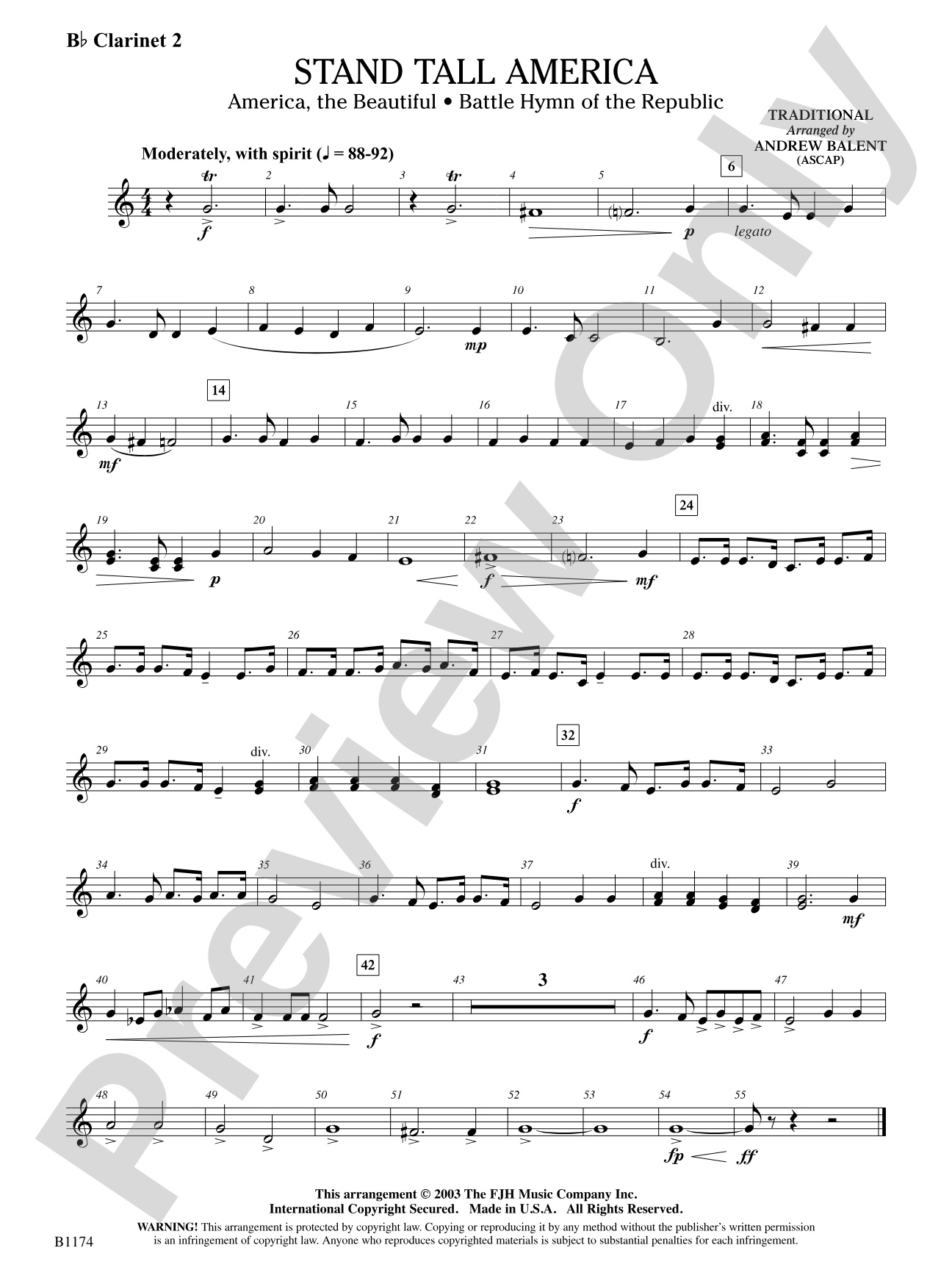 Stand Tall America: B-flat Clarinet 2