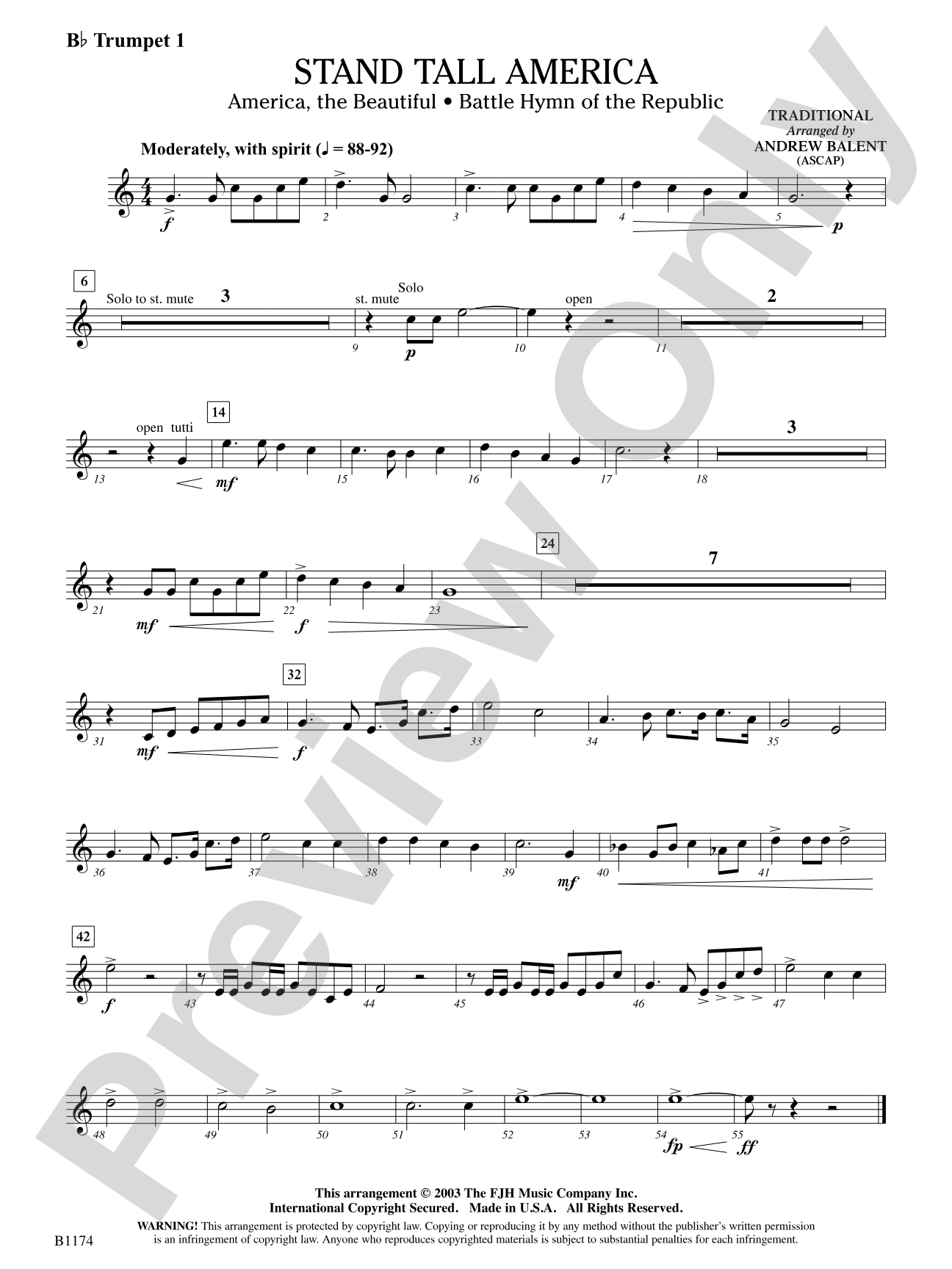 Stand Tall America: B-flat Trumpet 1
