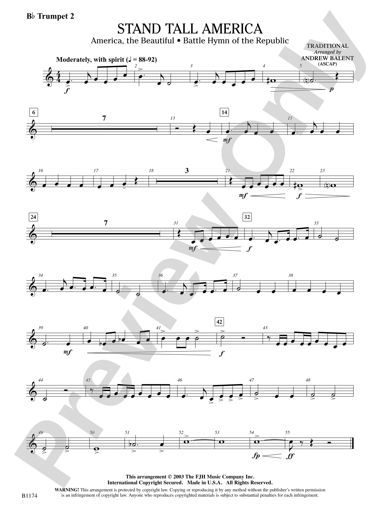Stand Tall America: B-flat Trumpet 2