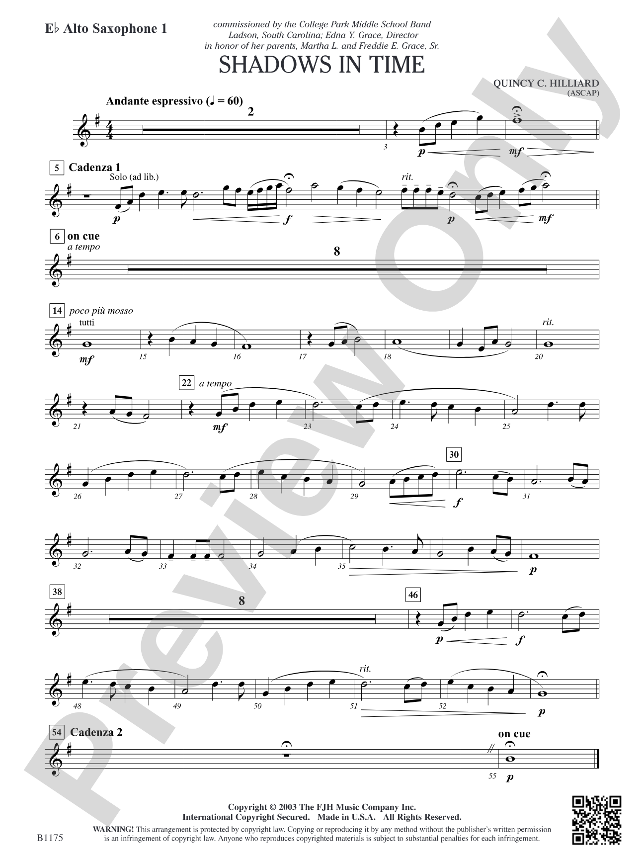 Shadows in Time: E-flat Alto Saxophone 1