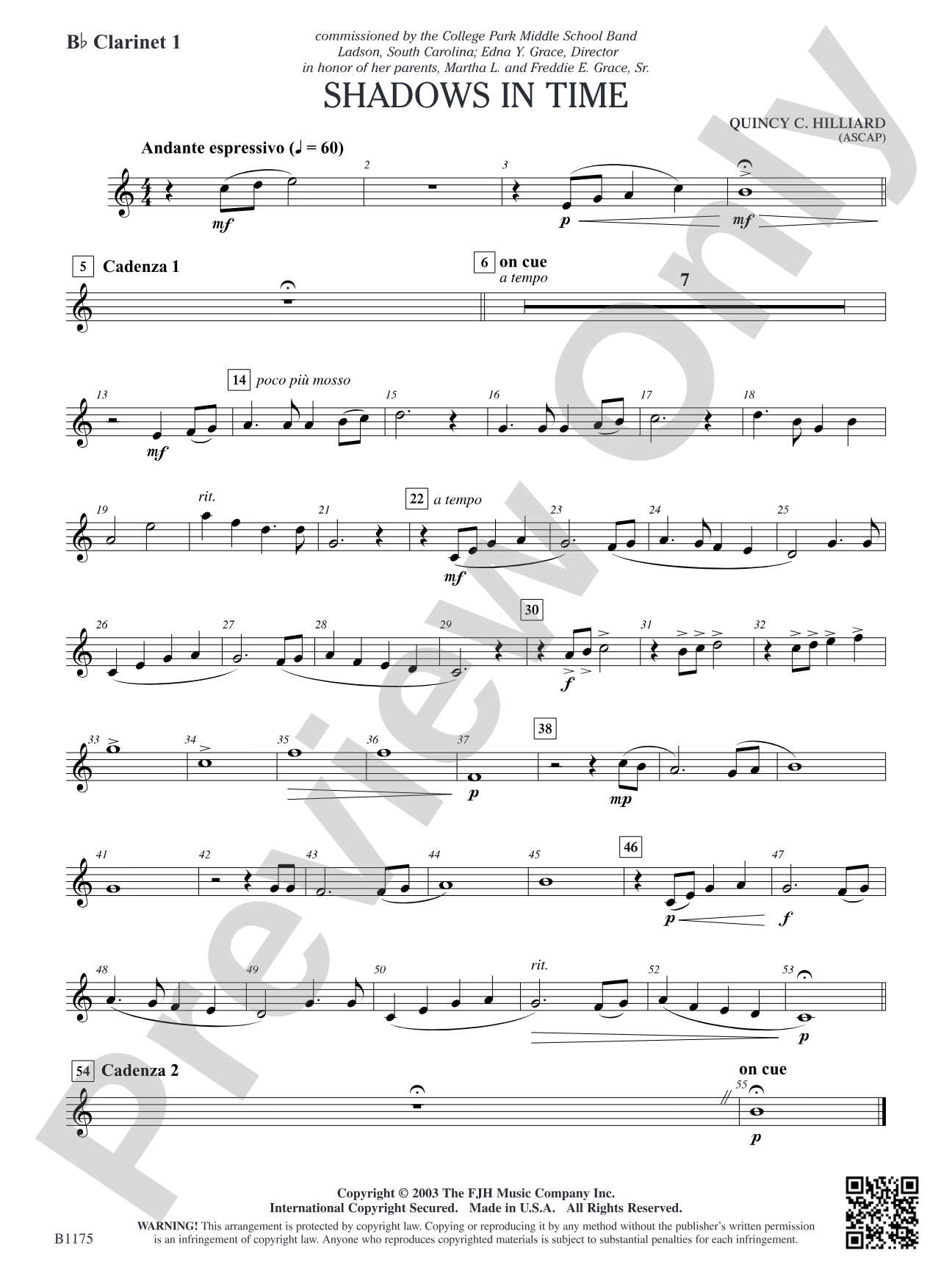 Shadows in Time: B-flat Clarinet 1