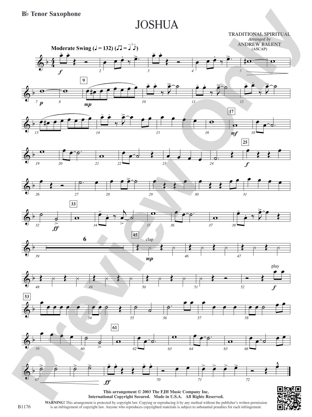 Joshua: B-flat Tenor Saxophone