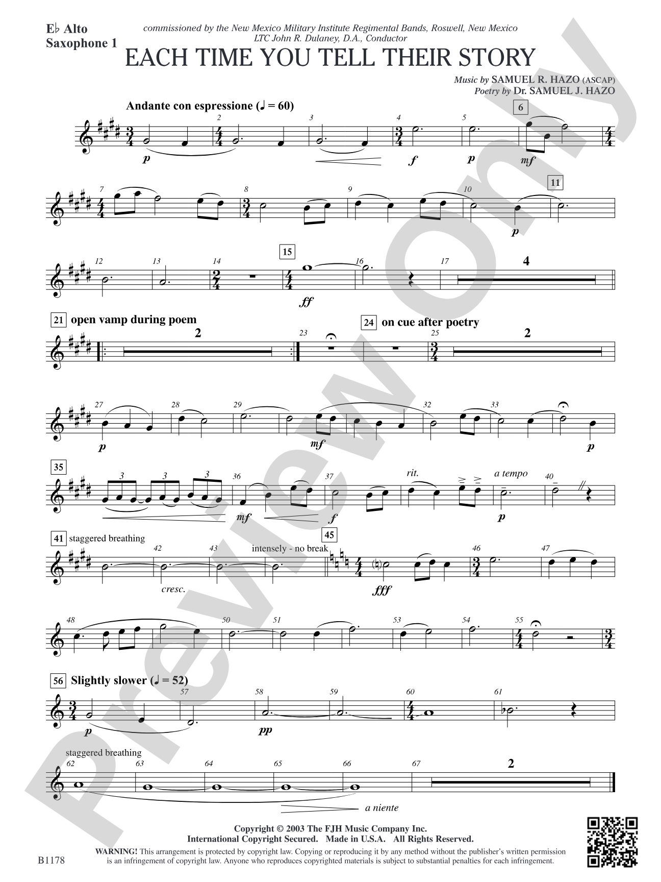 Each Time You Tell Their Story: E-flat Alto Saxophone 1