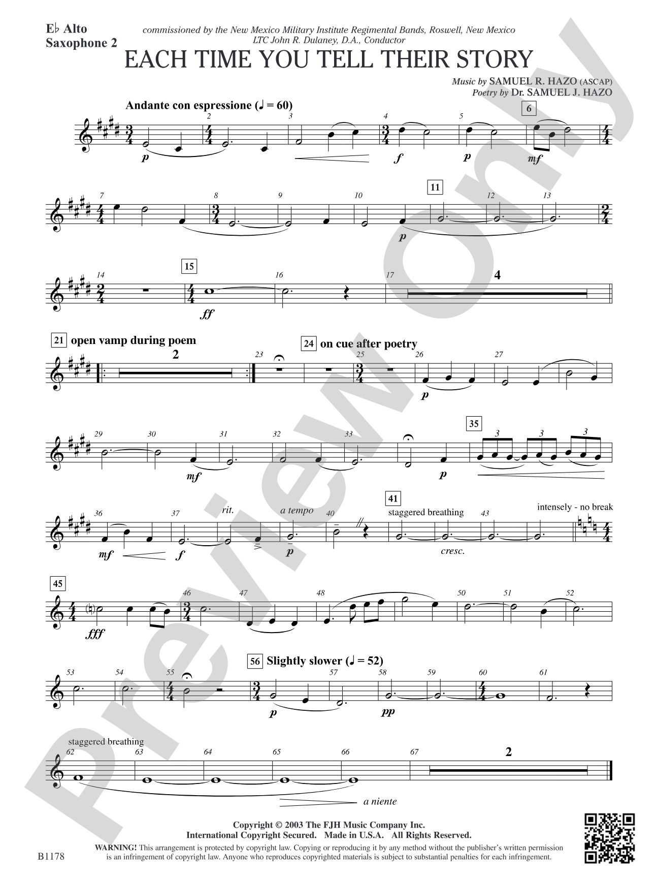Each Time You Tell Their Story: E-flat Alto Saxophone 2