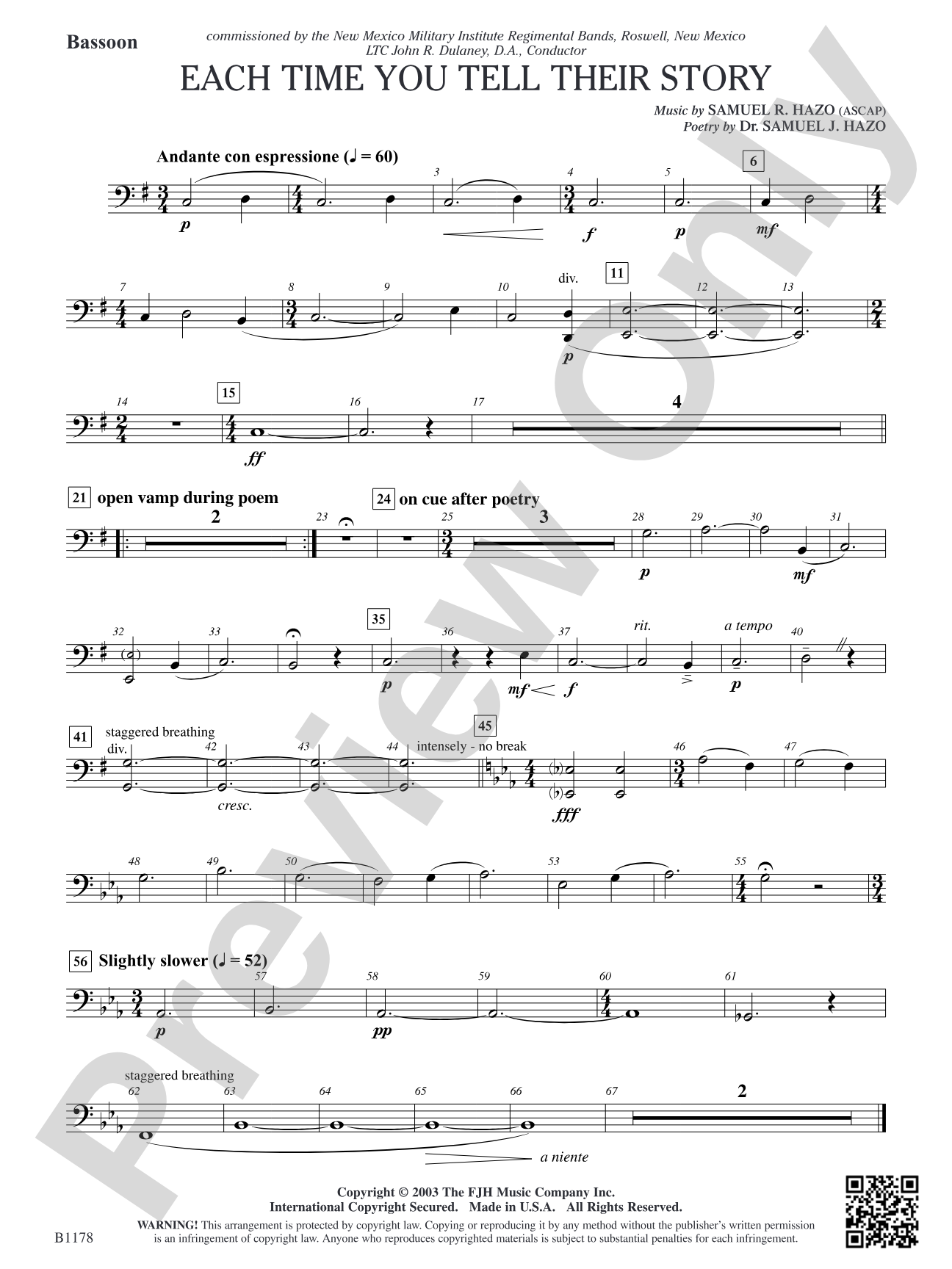 Each Time You Tell Their Story: Bassoon