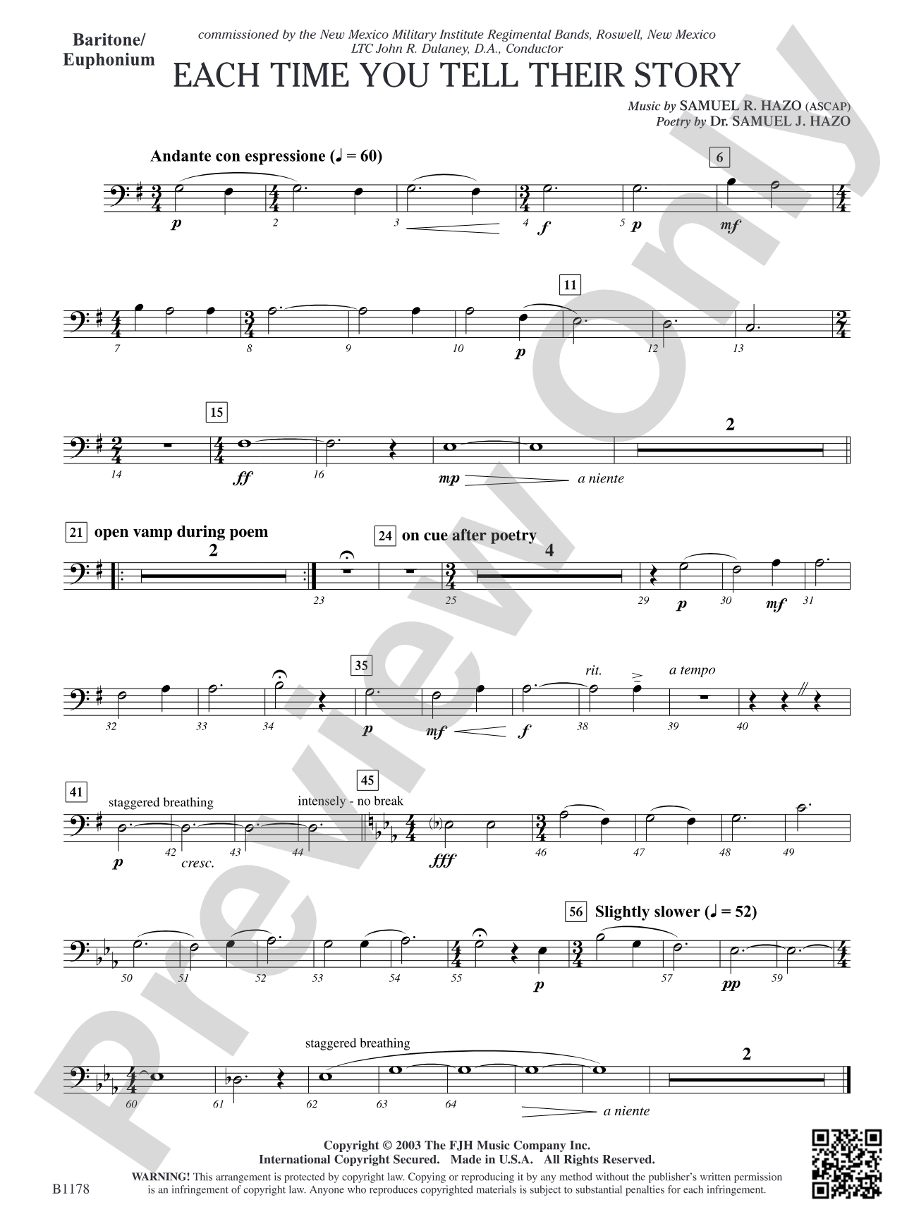 Each Time You Tell Their Story: Baritone/Euphonium