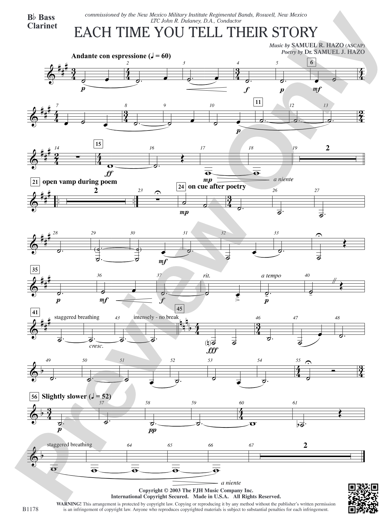 Each Time You Tell Their Story: B-flat Bass Clarinet