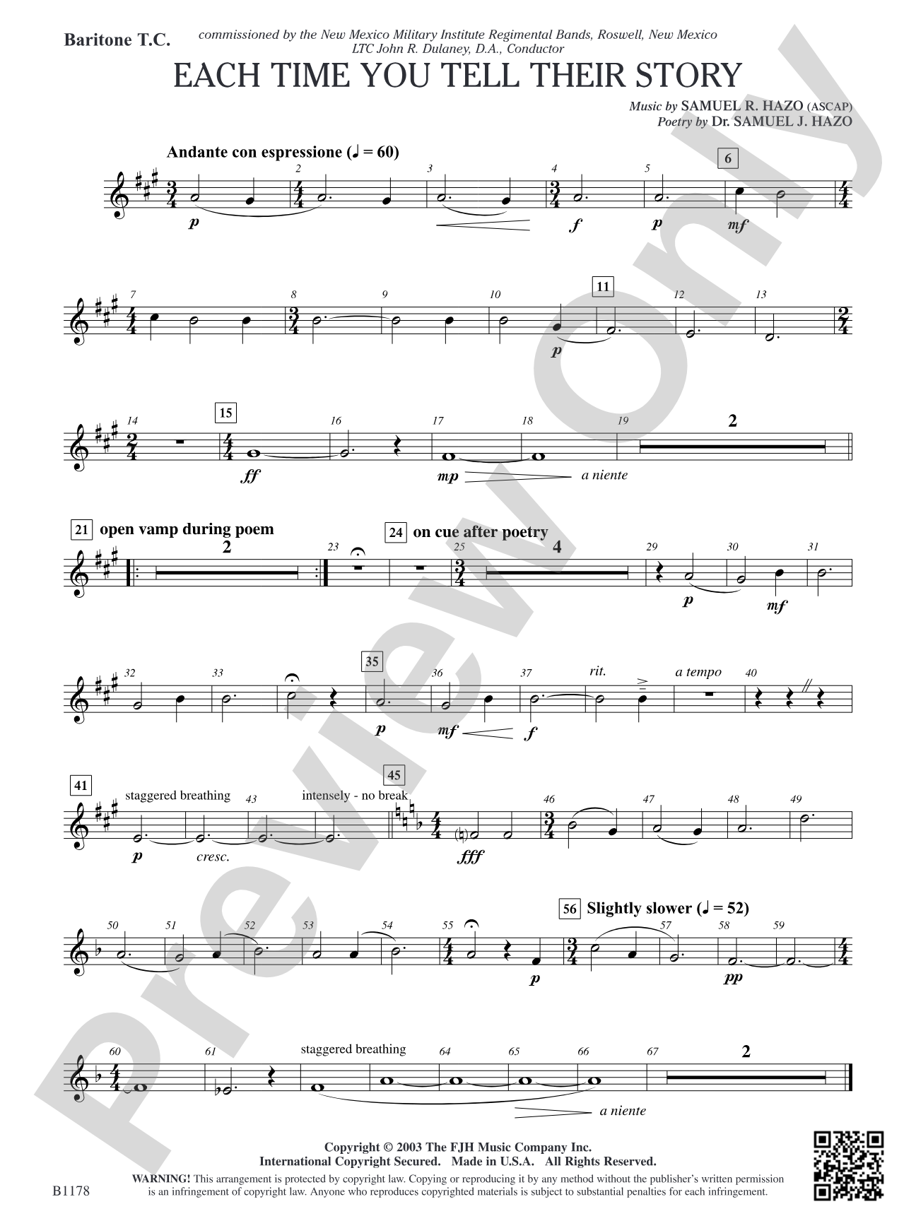 Each Time You Tell Their Story: Baritone T.C.