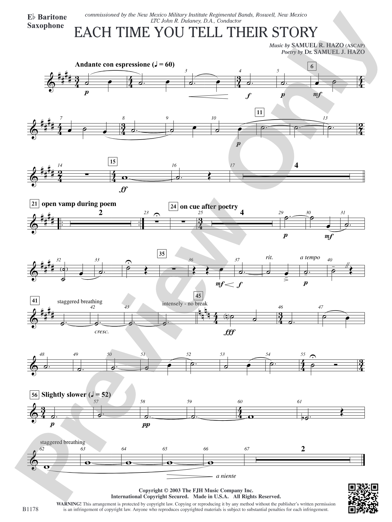 Each Time You Tell Their Story: E-flat Baritone Saxophone