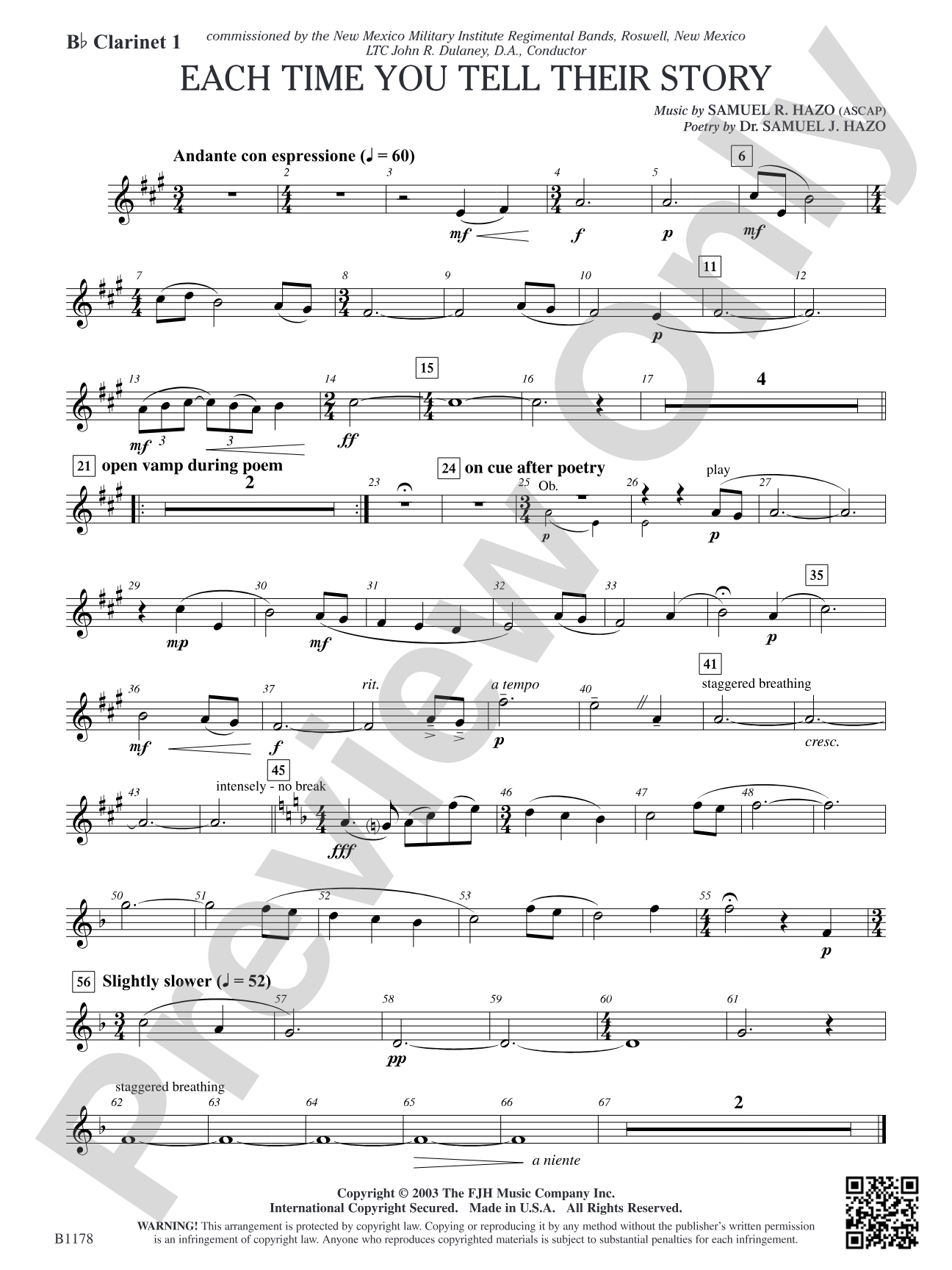 Each Time You Tell Their Story: B-flat Clarinet 1