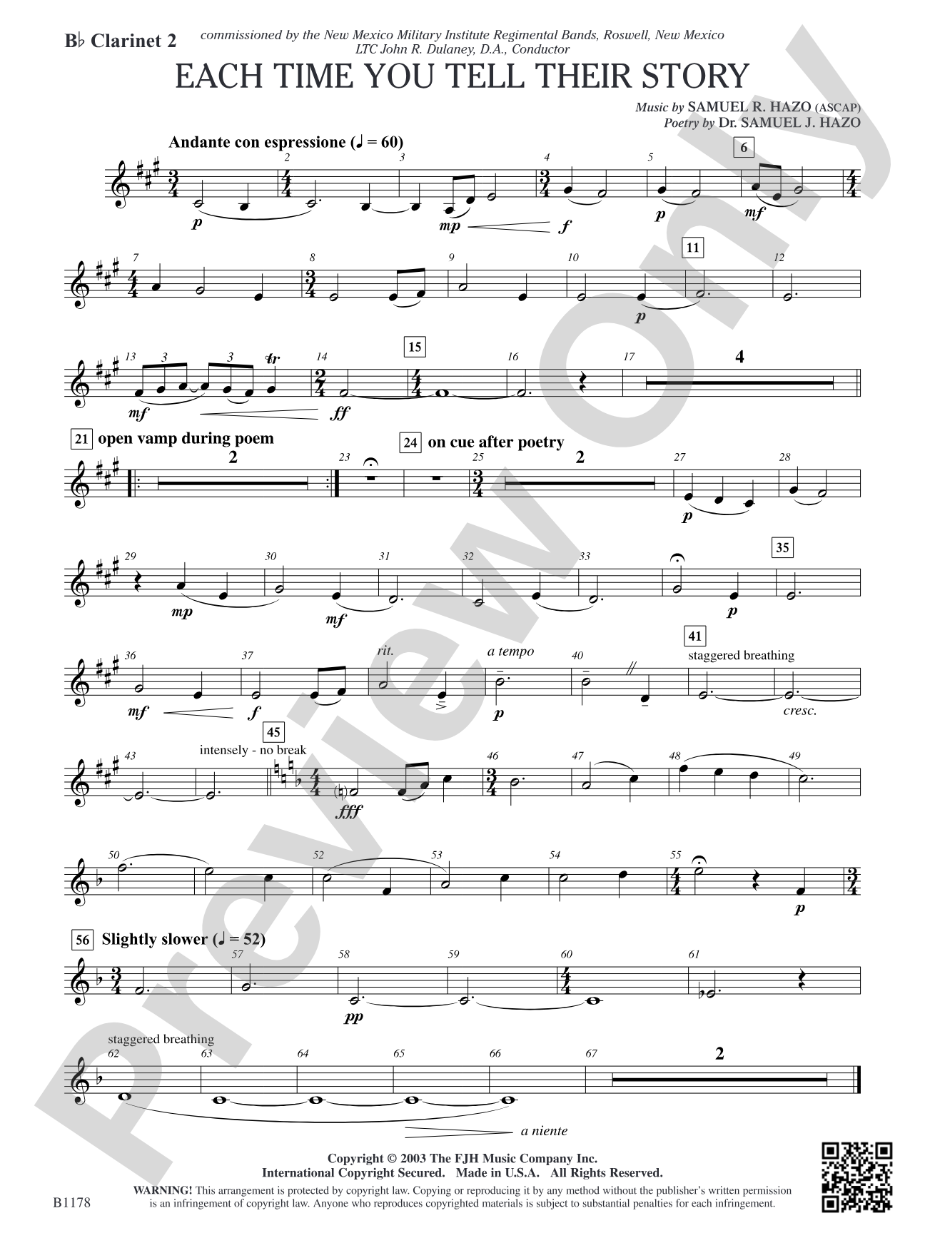 Each Time You Tell Their Story: B-flat Clarinet 2