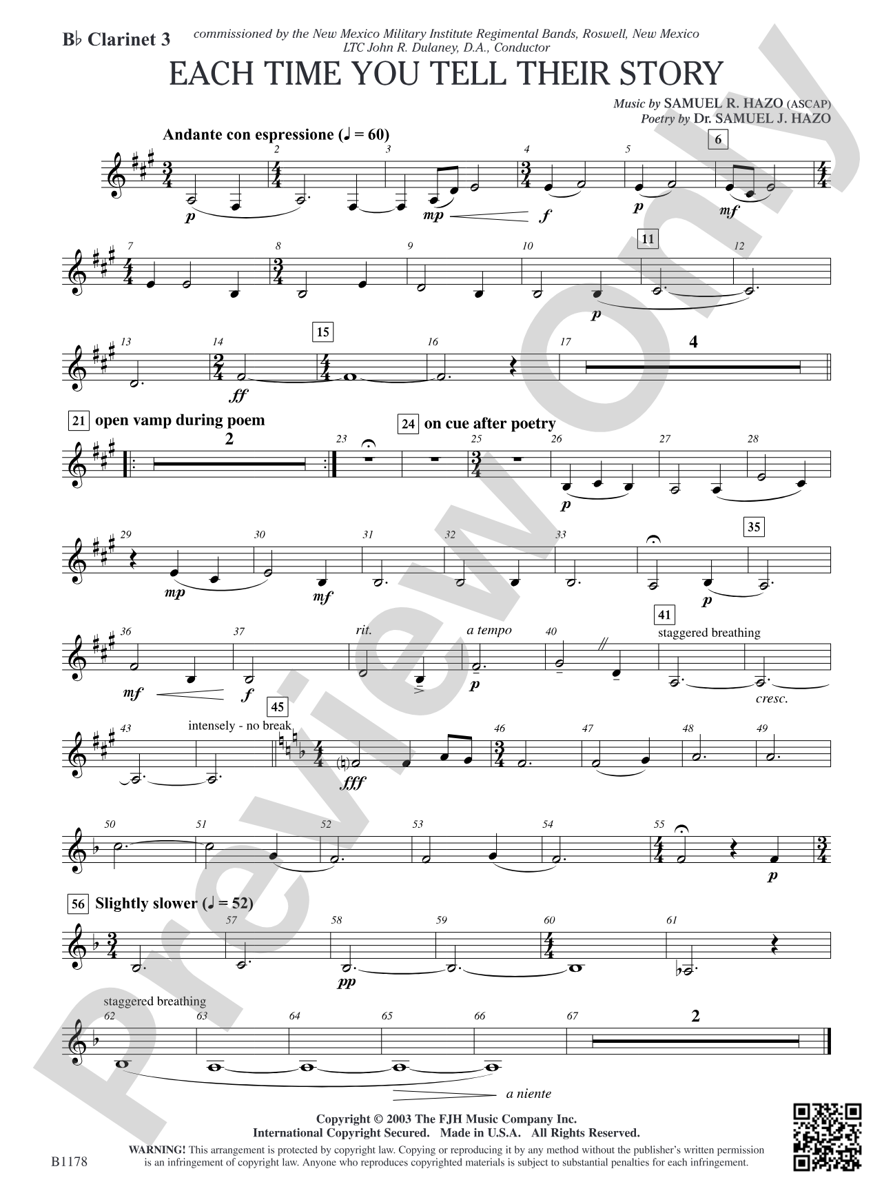 Each Time You Tell Their Story: B-flat Clarinet 3
