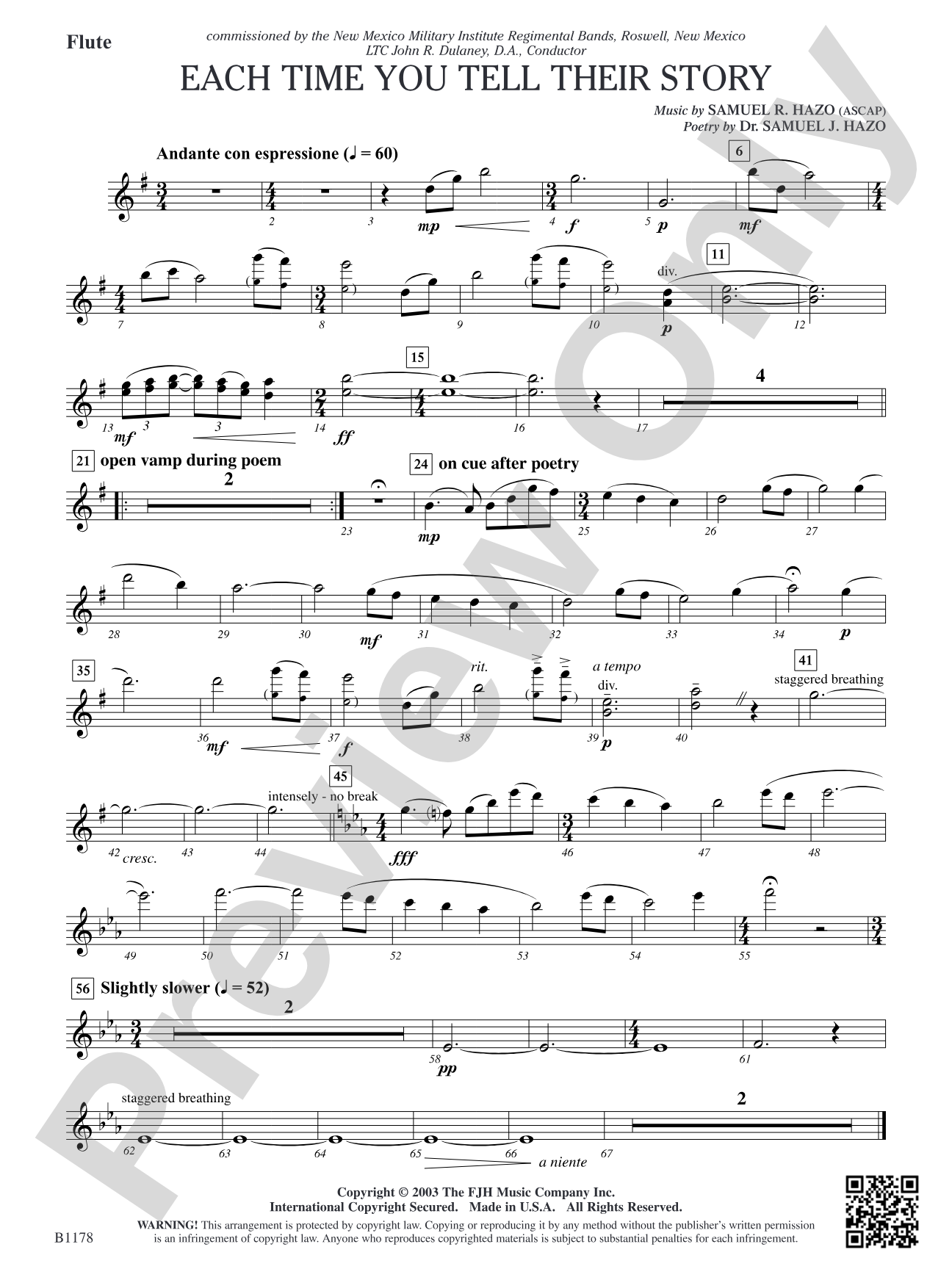 Each Time You Tell Their Story: Flute