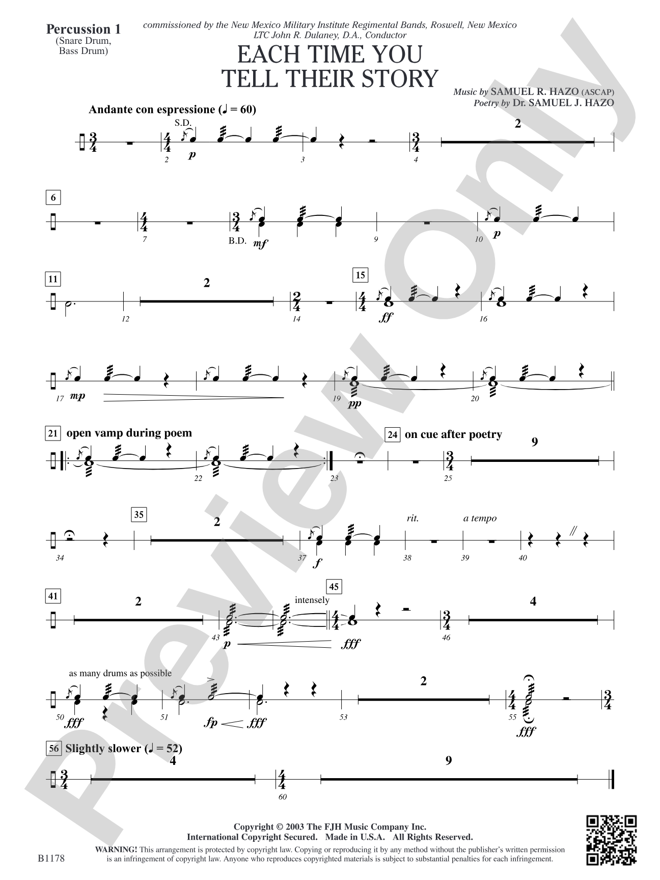 Each Time You Tell Their Story: Percussion 1