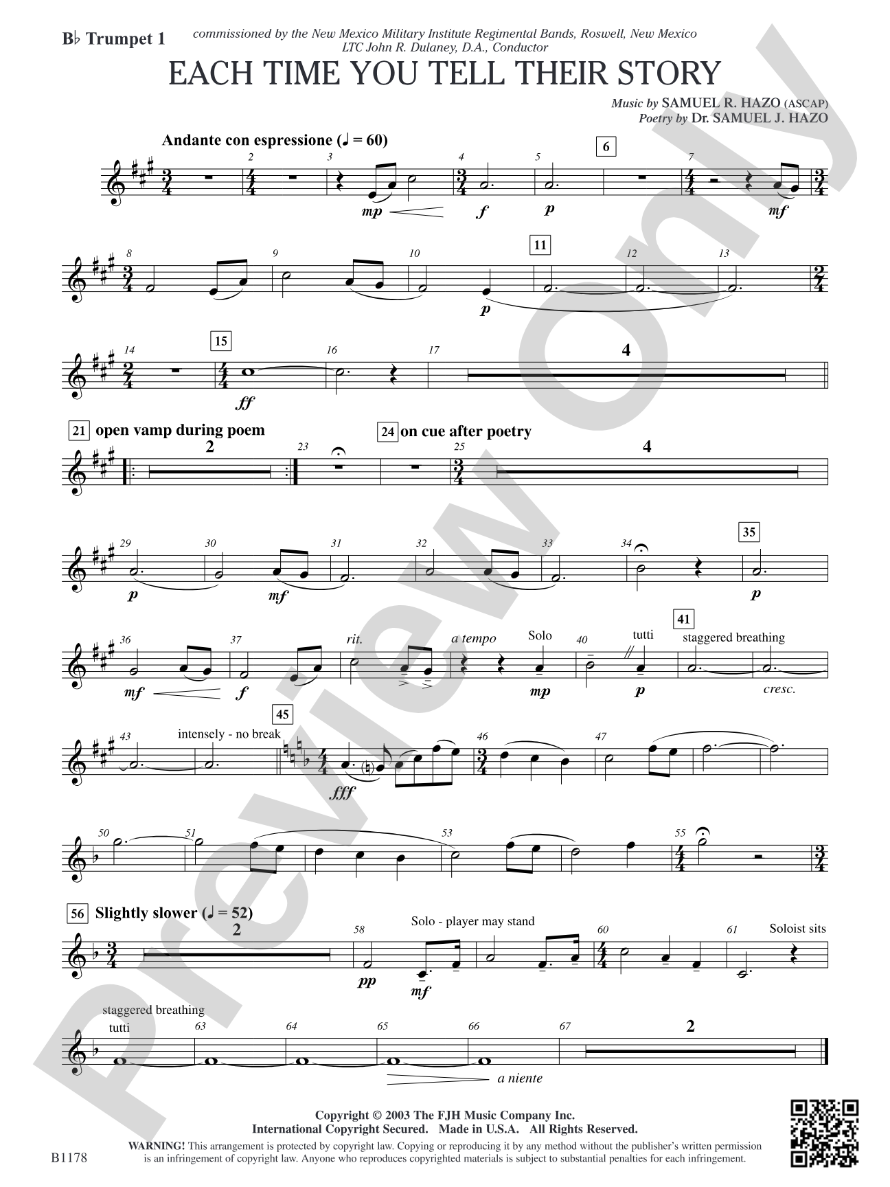 Each Time You Tell Their Story: B-flat Trumpet 1
