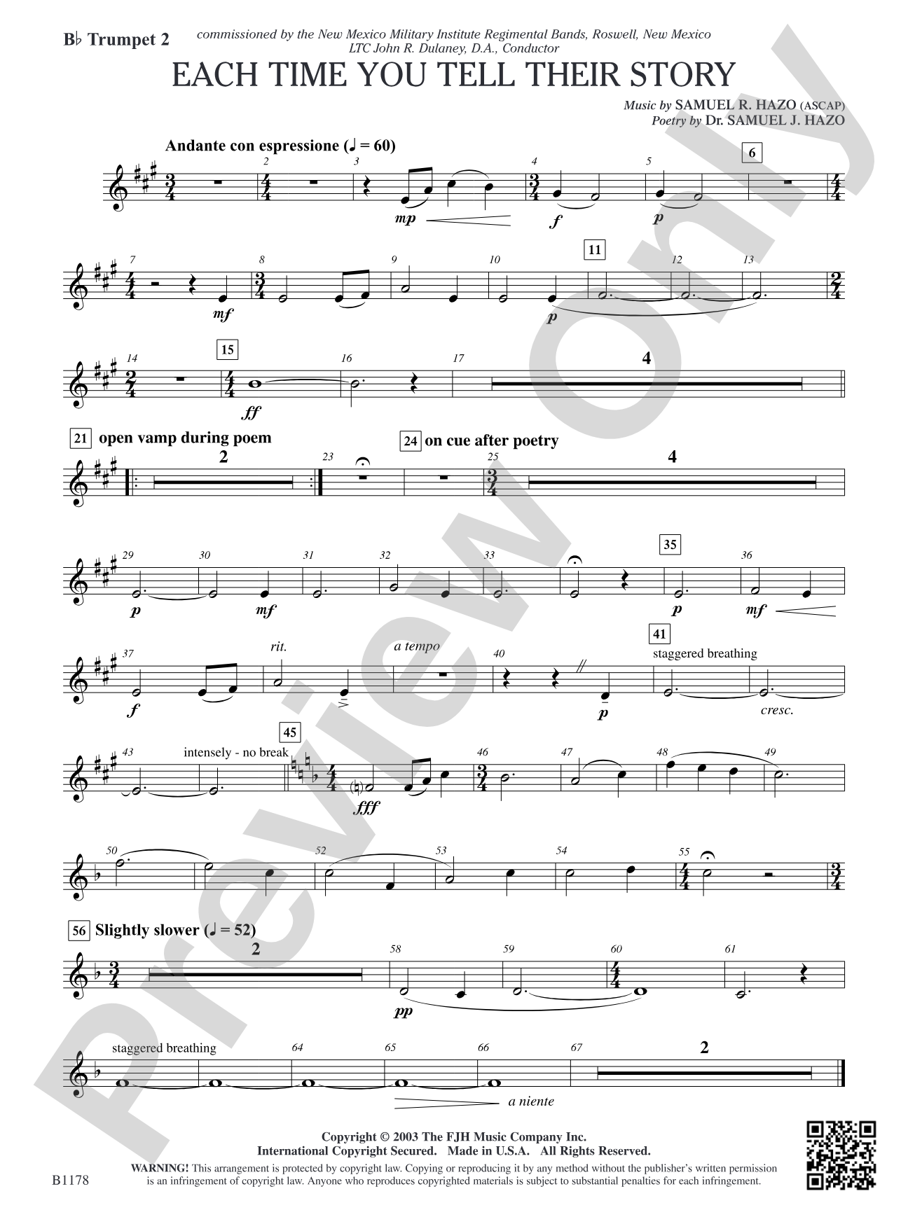 Each Time You Tell Their Story: B-flat Trumpet 2