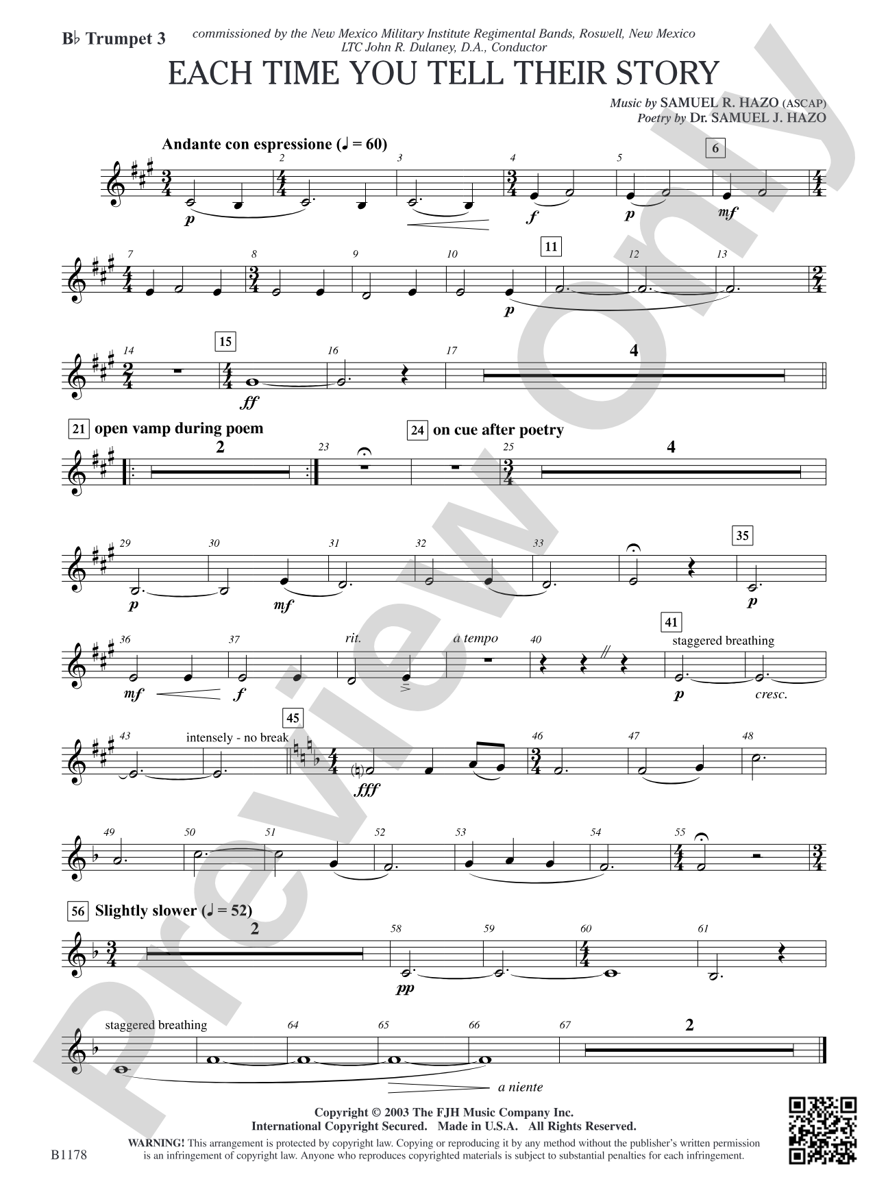 Each Time You Tell Their Story: B-flat Trumpet 3