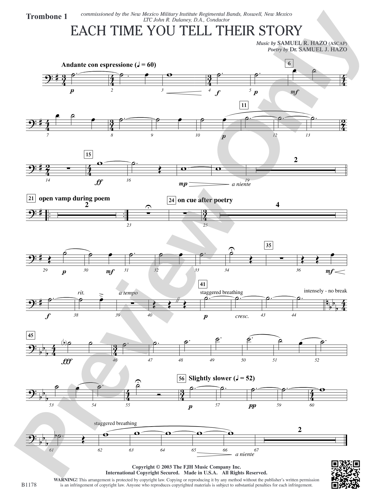 Each Time You Tell Their Story: Trombone 1